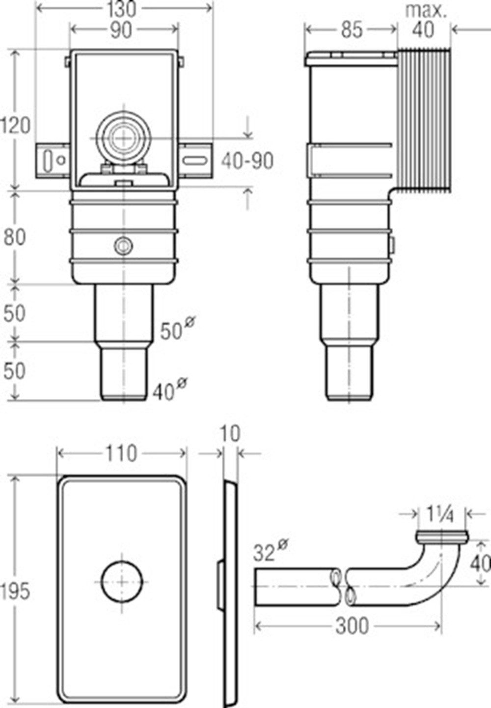 Viega Siphon VIEGA Geruchverschluss 5633.1 11/4" x DN40/50 Kunststoff verchromt