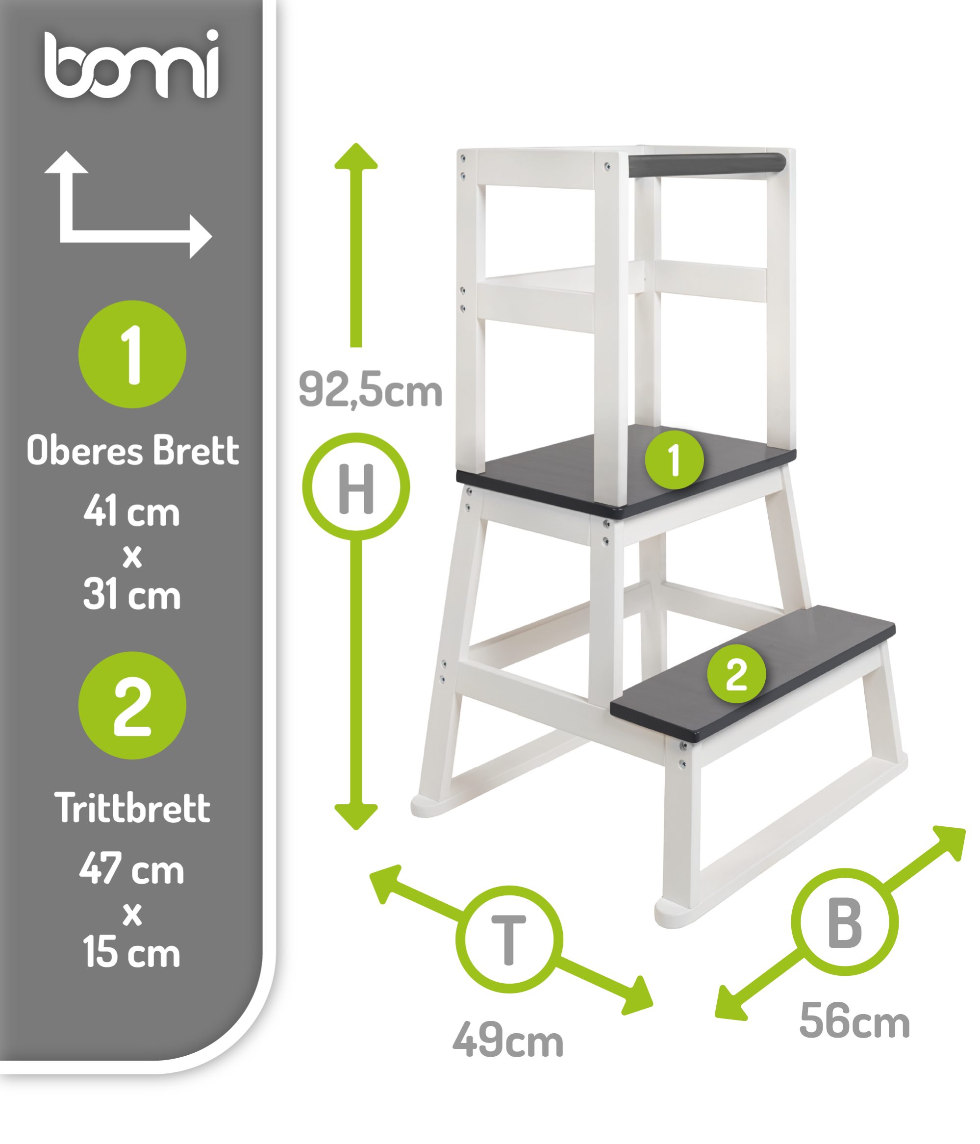 BOMI Stehhilfe Montessori Lernturm Swubi (sicherer Tritthocker, Lernturm für Kinder, 1 St), Montessori Kinder Schemel Kinderhocker aus Holz
