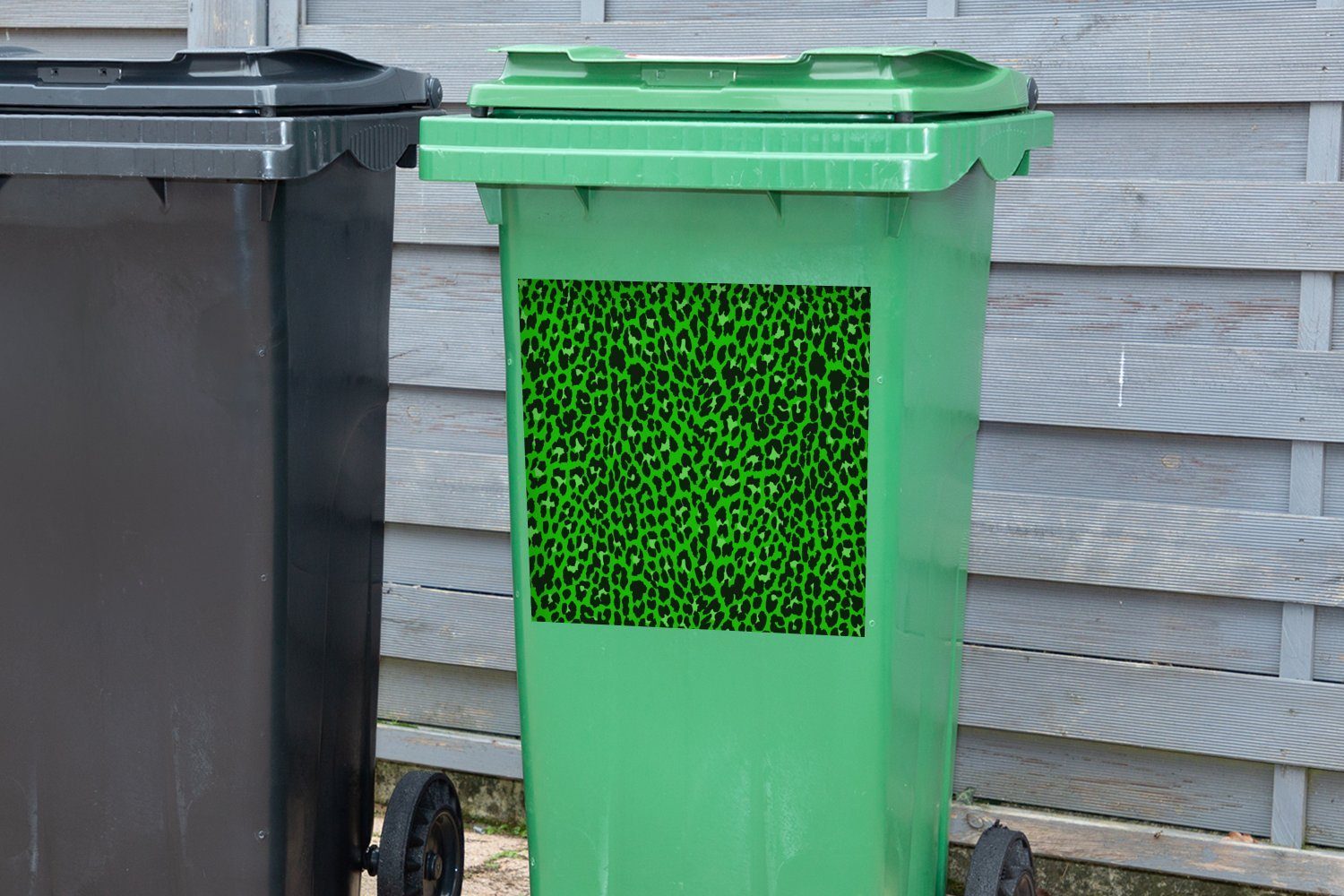 Container, (1 Abfalbehälter Mülleimer-aufkleber, - St), MuchoWow Muster Sticker, Grün Mülltonne, Wandsticker Leopard -