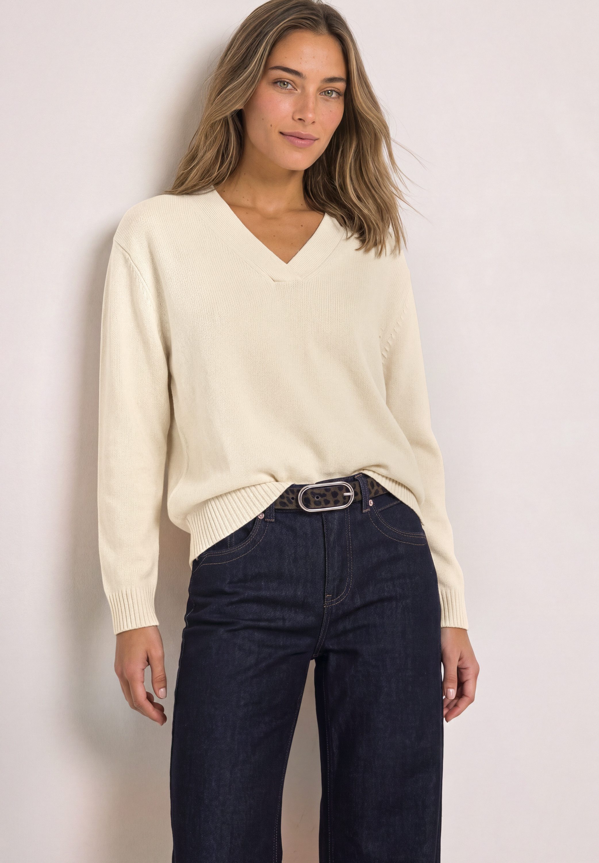 STREET ONE V-Ausschnitt-Pullover im soften Baumwoll-Mix