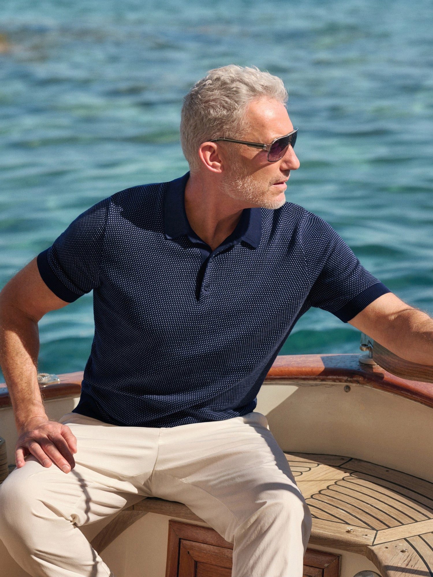 Hajo Poloshirt Strickpolo in Blousonform mit Alloverjacquard