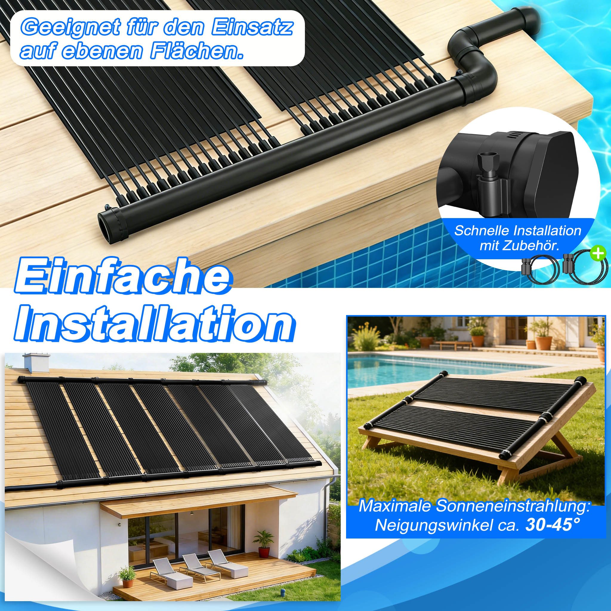 FIVMEN Solarabsorber Sonnenkollektor Poolheizung Solarheizung Pool Komplettset Solarheater, BxL: 70x300 cm, 300cmLx70cmB/400cmLx70cmB/500cmLx70cmB/ 600cmLx70cmB – Bild 4 von 5