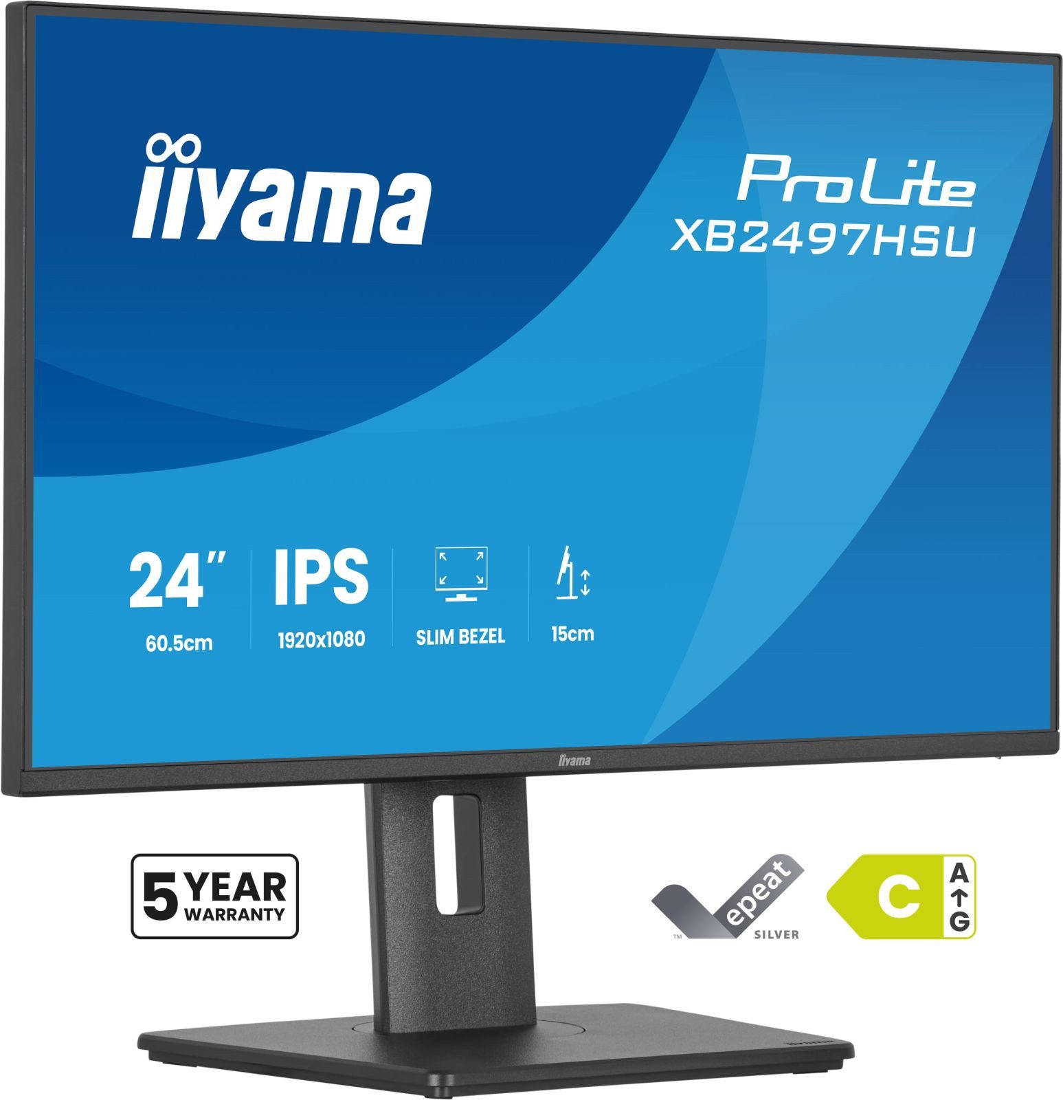 Iiyama Iiyama 24 XB2497HSU-B1 HDMI DP USB TFT-Monitor (1920 x 1080 px, Full HD, 4 ms Reaktionszeit, 120 Hz, IPS, Adaptive-Sync, Lautsprecher, HDCP, Kopfhörerbuchse, Höhenverstellbar)