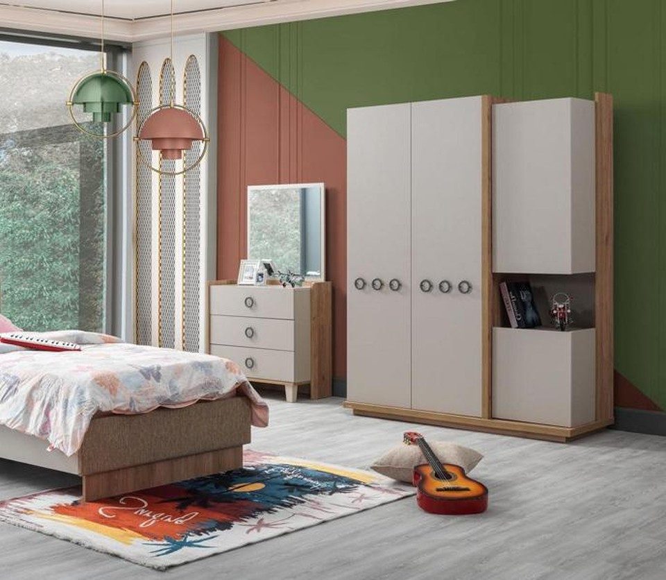 Kleiderschrank Kommode für Jugendzimmer aus Holz in Braun mit Schubladen