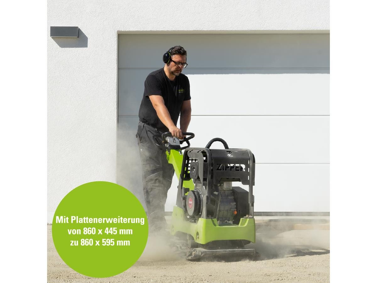 ZIPPER Rüttelplatte ZI-RPE330D, max. 4400 vpm, (LxB) 86x59.5 cm, 6,6 kW, 46 kN Verdichtungskraft, Seilzugstarter, 4-Takt Dieselmotor
