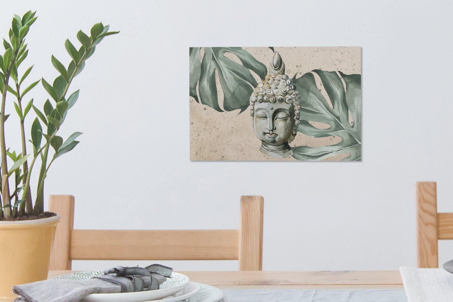 OneMillionCanvasses® - Buddha cm - Leinwandbilder, Wanddeko, Wandbild 30x20 Kopf Aufhängefertig, (1 Leinwandbild Grau, St),