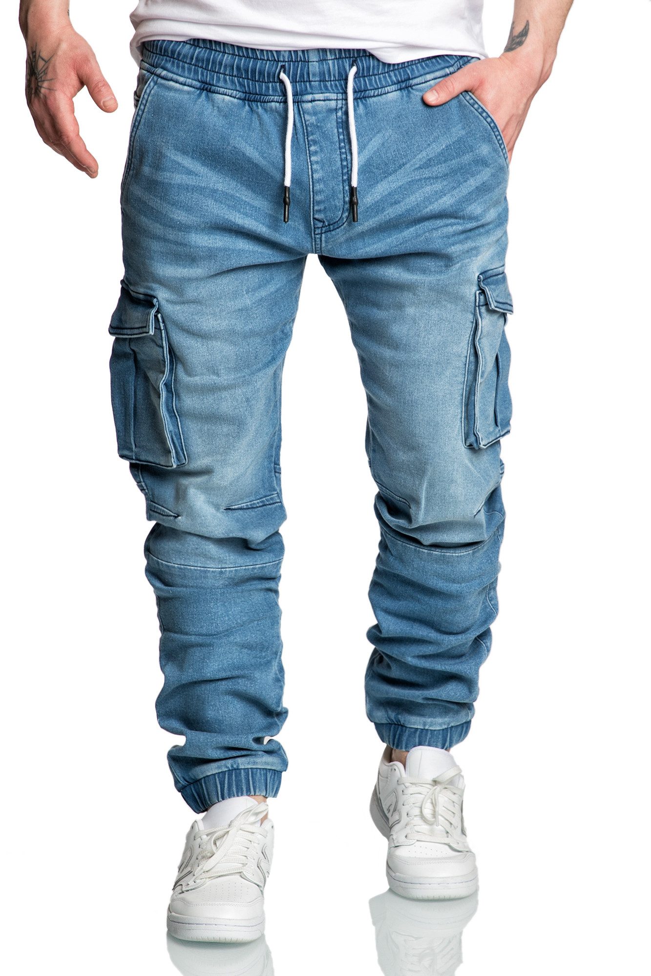 Amaci&Sons Cargojeans ALSIP Sweathose im Denim Look Herren Sweathose in Stretch Denim Jeans