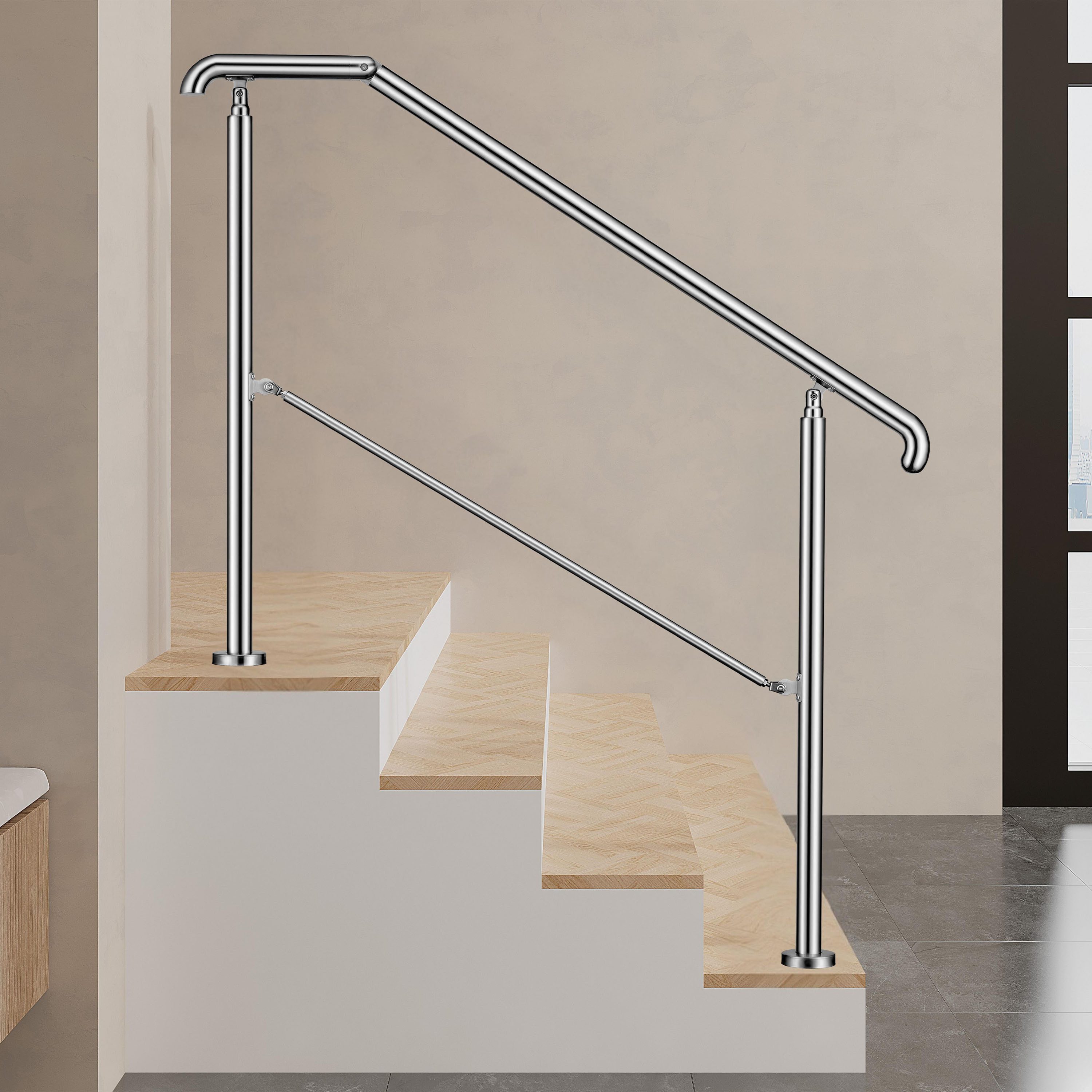 Duschparadies Handlauf Eingangsgeländer Treppengeländer Handlauf Edelstahl für Außen & Innen, 136 cm Gesamtlänge, (Packung), Edelstahl, Silber/Schwarz, 108cm/136cm/162cm