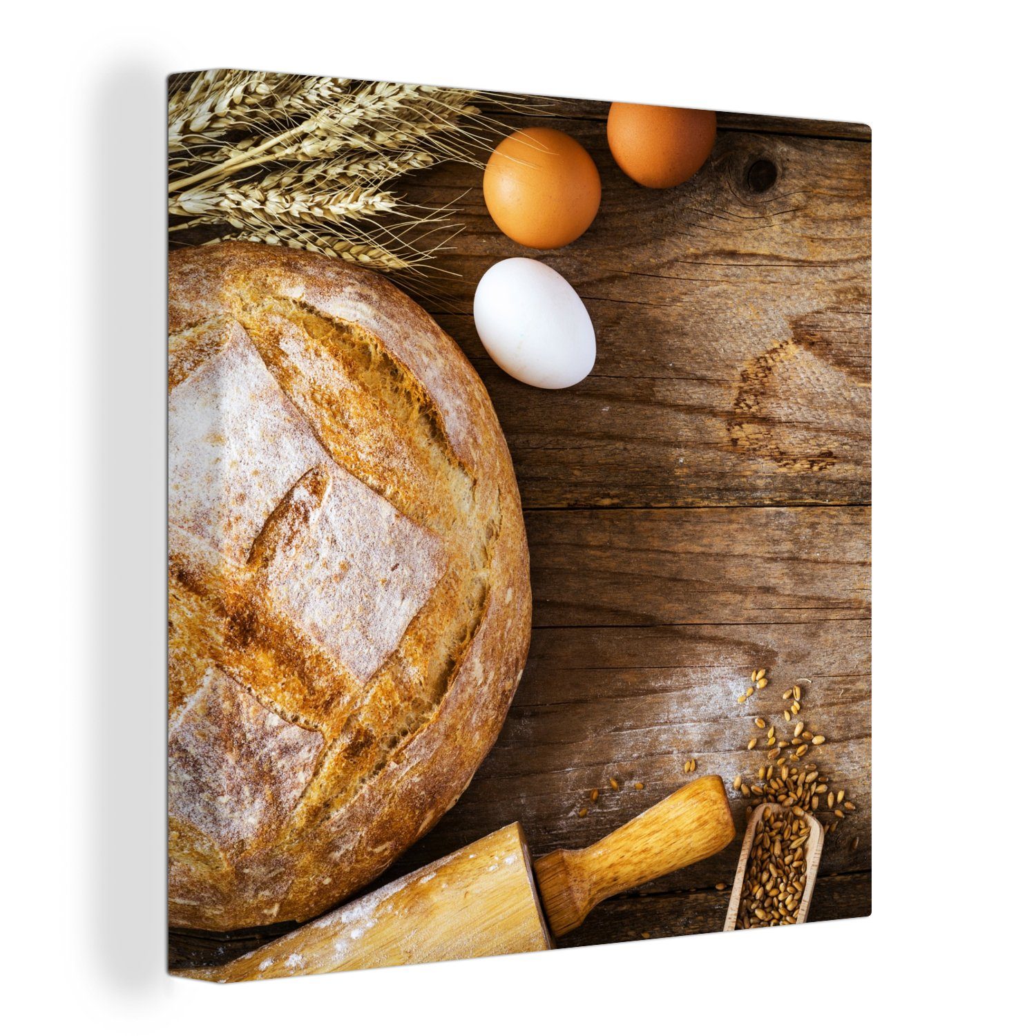 OneMillionCanvasses® Leinwandbild Brot - Eier Wohnzimmer Küche, für Schlafzimmer - Leinwand (1 Bilder St)