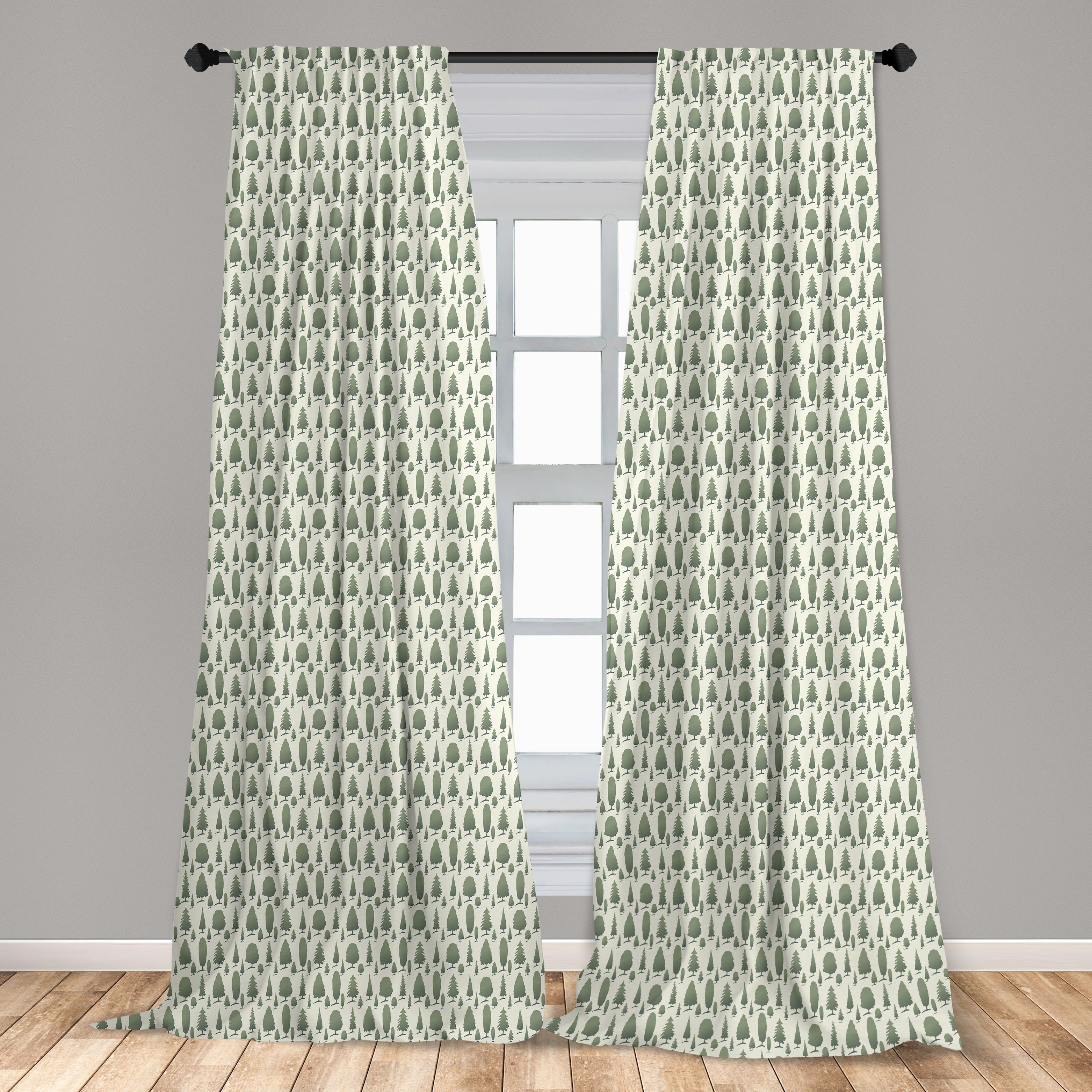Gardine Vorhang für Schlafzimmer Microfaser, Wohnzimmer Waldbäume Dekor, Grün-Töne Wald Abakuhaus