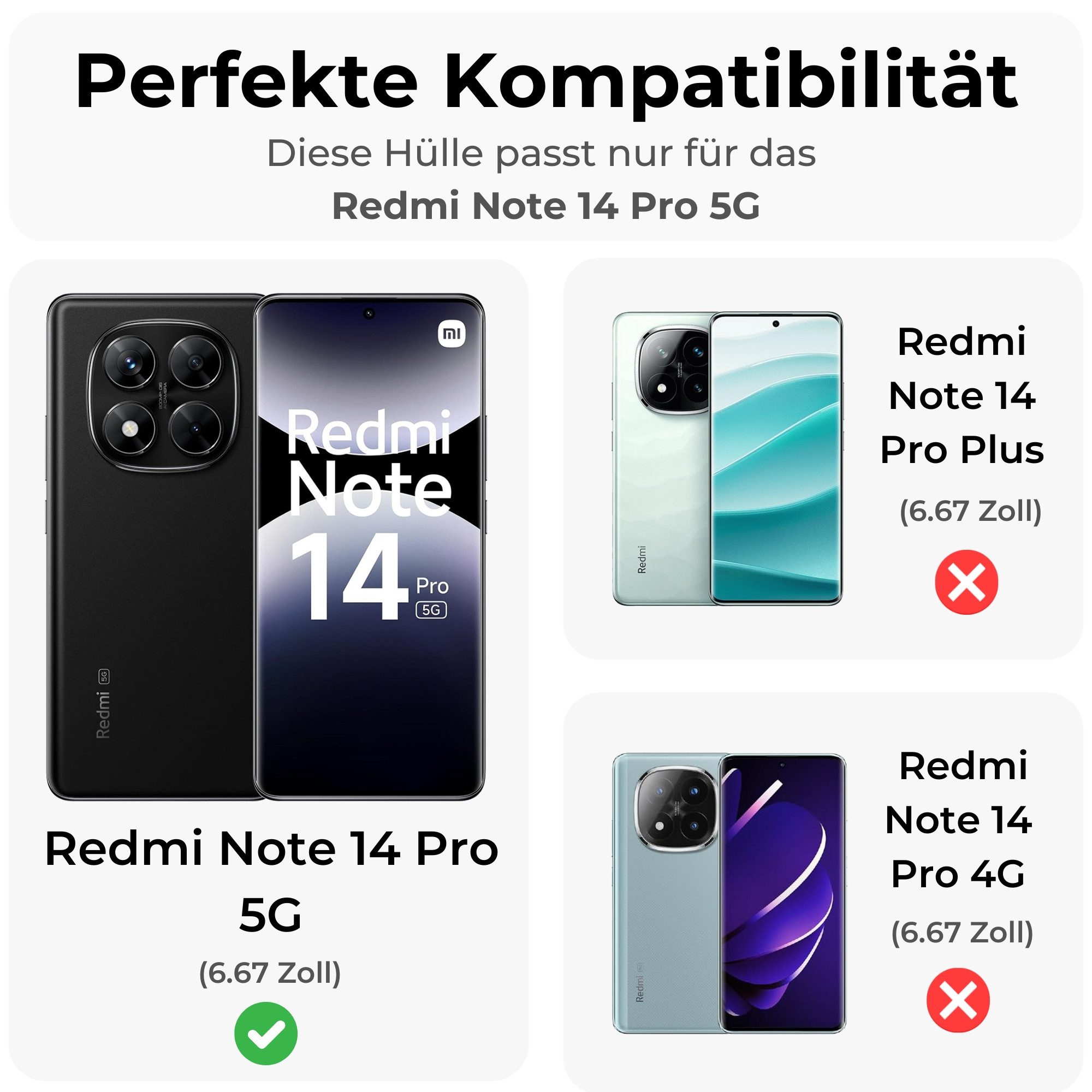 betterfon Handyhülle für Xiaomi Redmi Note 14 Pro 5G Wallet Case Flip Cover, Bookstyle-Hülle: Magnetverschluss 3 Kartenfächer & Standfunktion – Bild 2 von 5