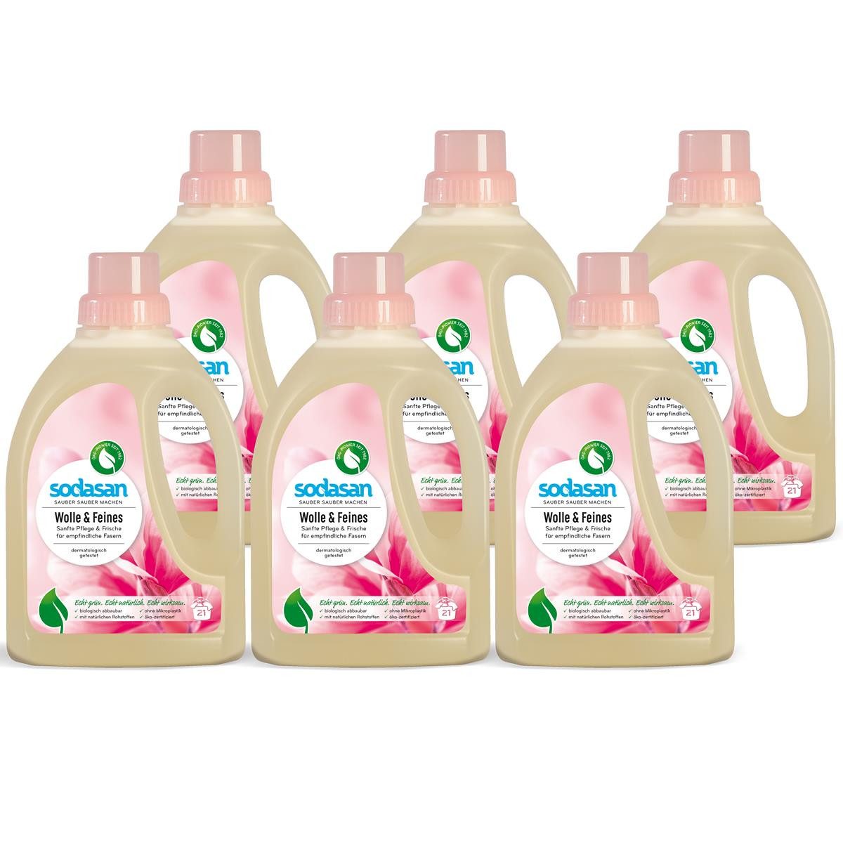 Sodasan Wolle & Feines Waschmittel 0,75L (6er Pack) Colorwaschmittel