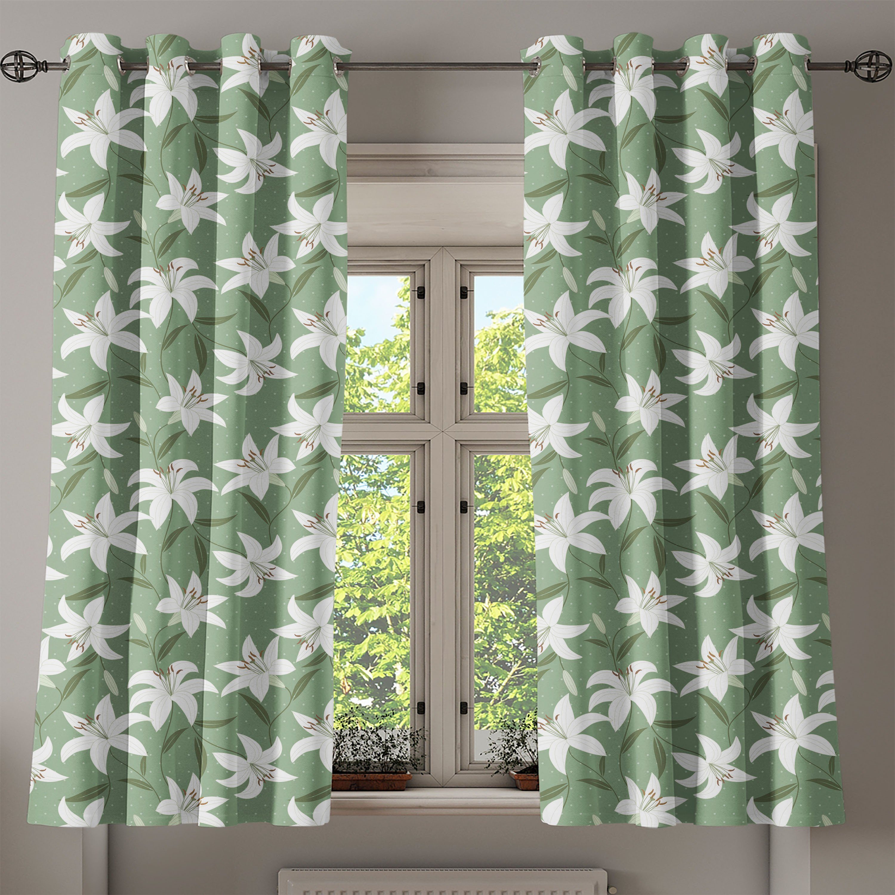 Gardine Dekorative 2-Panel-Fenstervorhänge für Schlafzimmer Lilly Abakuhaus, Wohnzimmer, Bouquet Design Romantisch