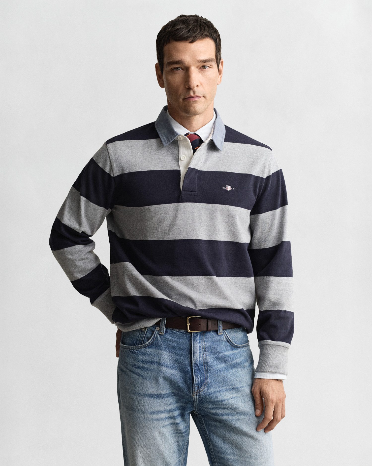 Gant Langarm-Poloshirt REG CHAMBRAY STRIPE HEAVY RUGGER