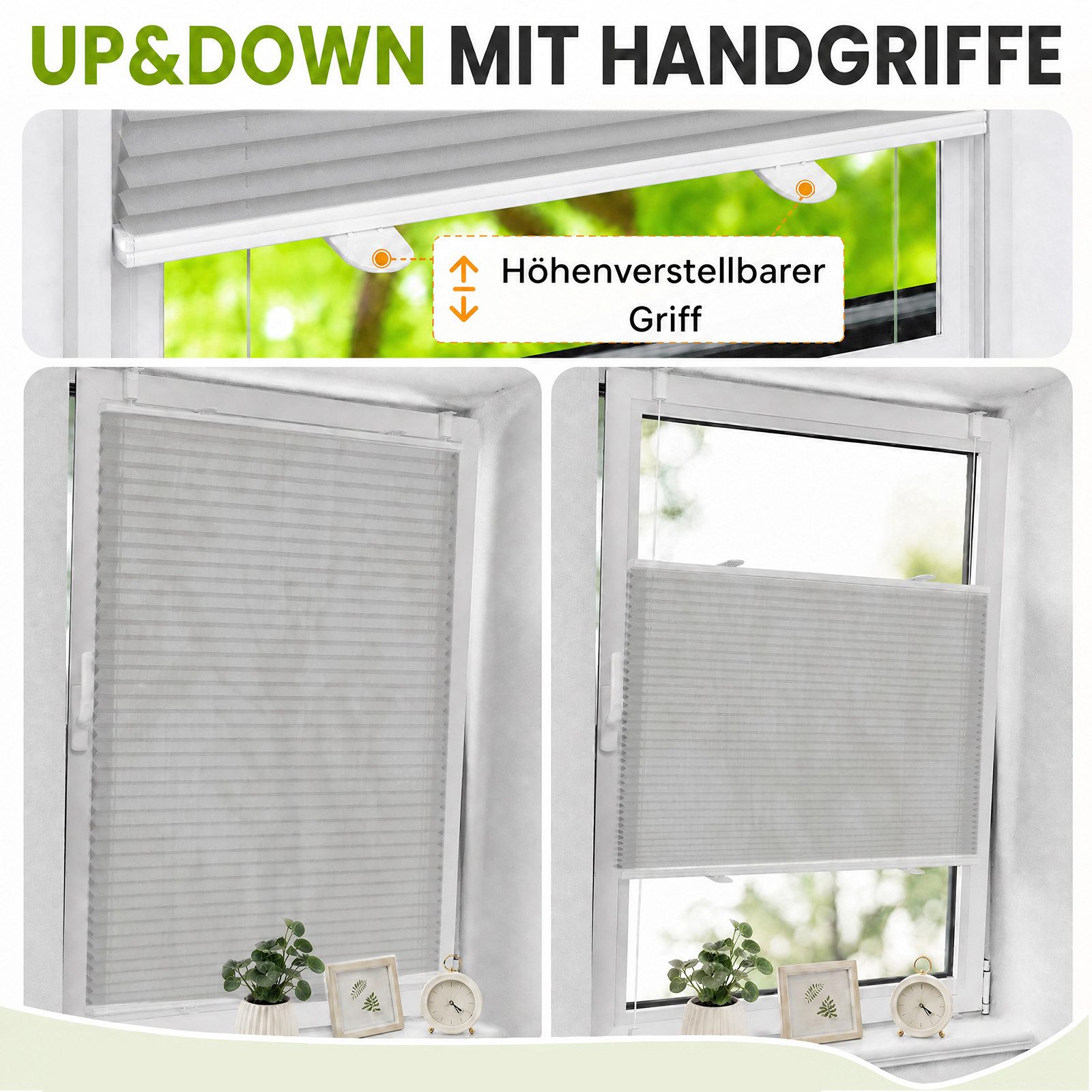 Vkele Plissee ohne Bohren Easy Fix Klemm Faltrollo, verspannt Fenster Rollo, Klemmfix,Klemmträger, Jalousie für Tür & Fenster Sichtschutz Sonnenschutz – Bild 4 von 5