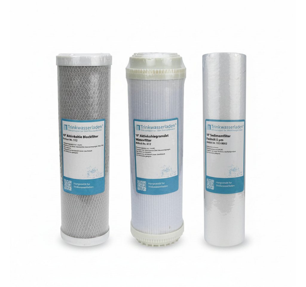 Trinkwasserladen Filtereinsatz, Filter Set 10" 3-teilig Umkehrosmose Anlage RO Sediment Aktivkohle