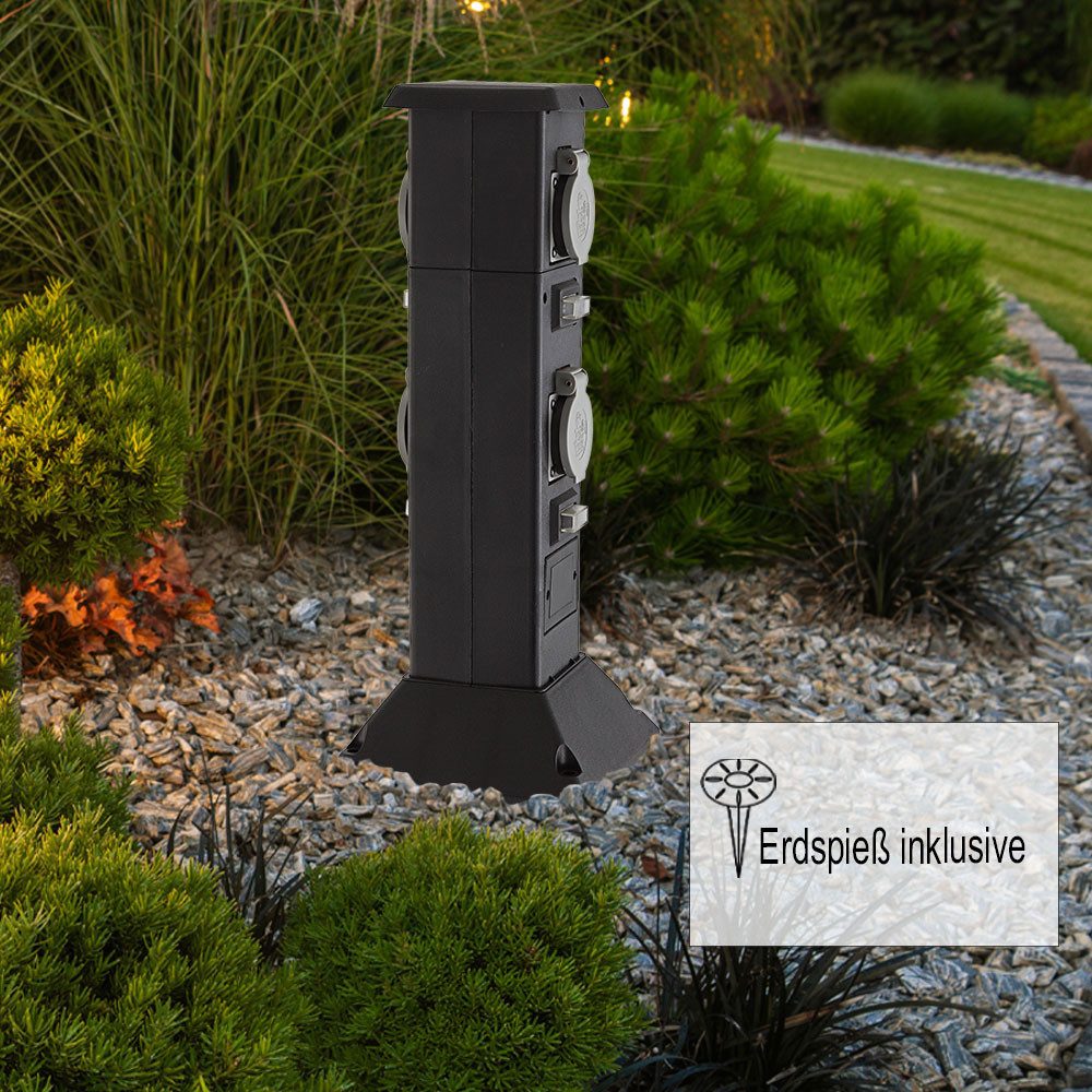 GLOBO LIGHTING Steckdose, Vierfachsteckdose Außen Wetterfeste Steckdose IP44 Stromsäule