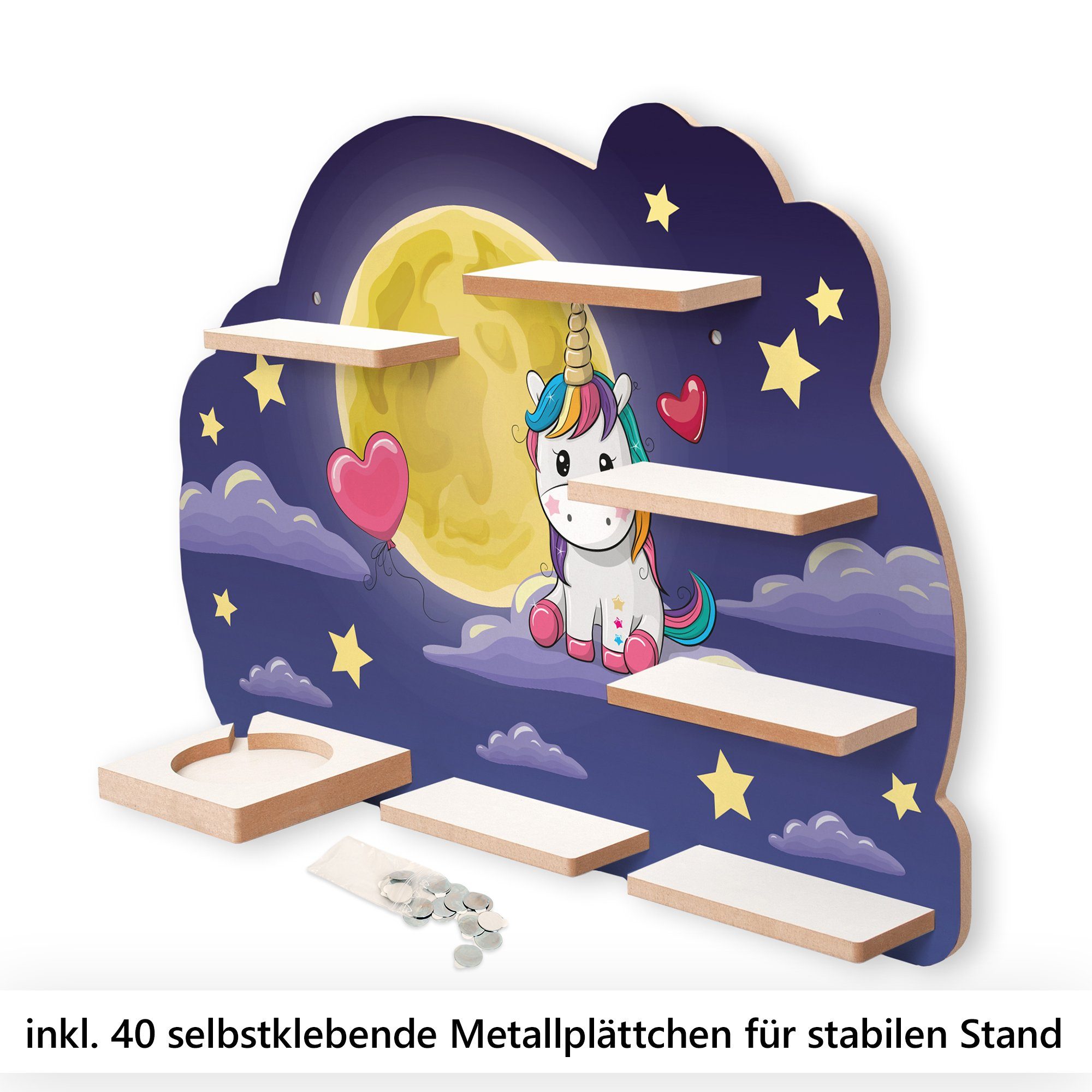 MUSIKBOX-REGAL Unicorn, für TONIES Magic Feder Metallplättchen Kreative und TONIE-BOX inkl. 40 Wandregal