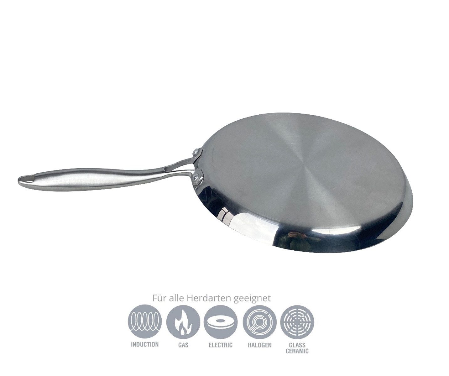 Cheffinger Crêpepfanne Edelstahl Crêpe Pfanne ø28 cm - Induktionsgeeignet & Antihaft, Edelstahl (1-tlg), Induktionsgeeignet, ergonomischer Griff, Silber
