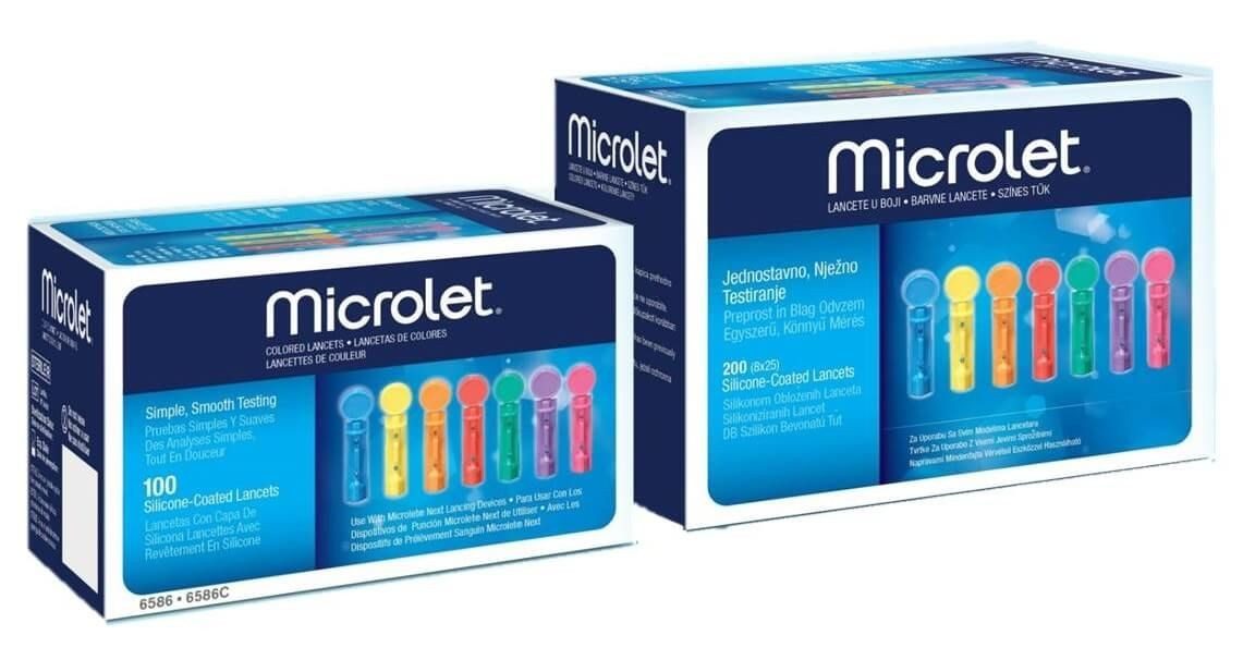 Ascensia Diabetes Care Ланцети Microlet Ланцети bunt, Spar-Set, farbige und sterile Ланцети, 100 tlg., schmerzarme Blutgewinnung