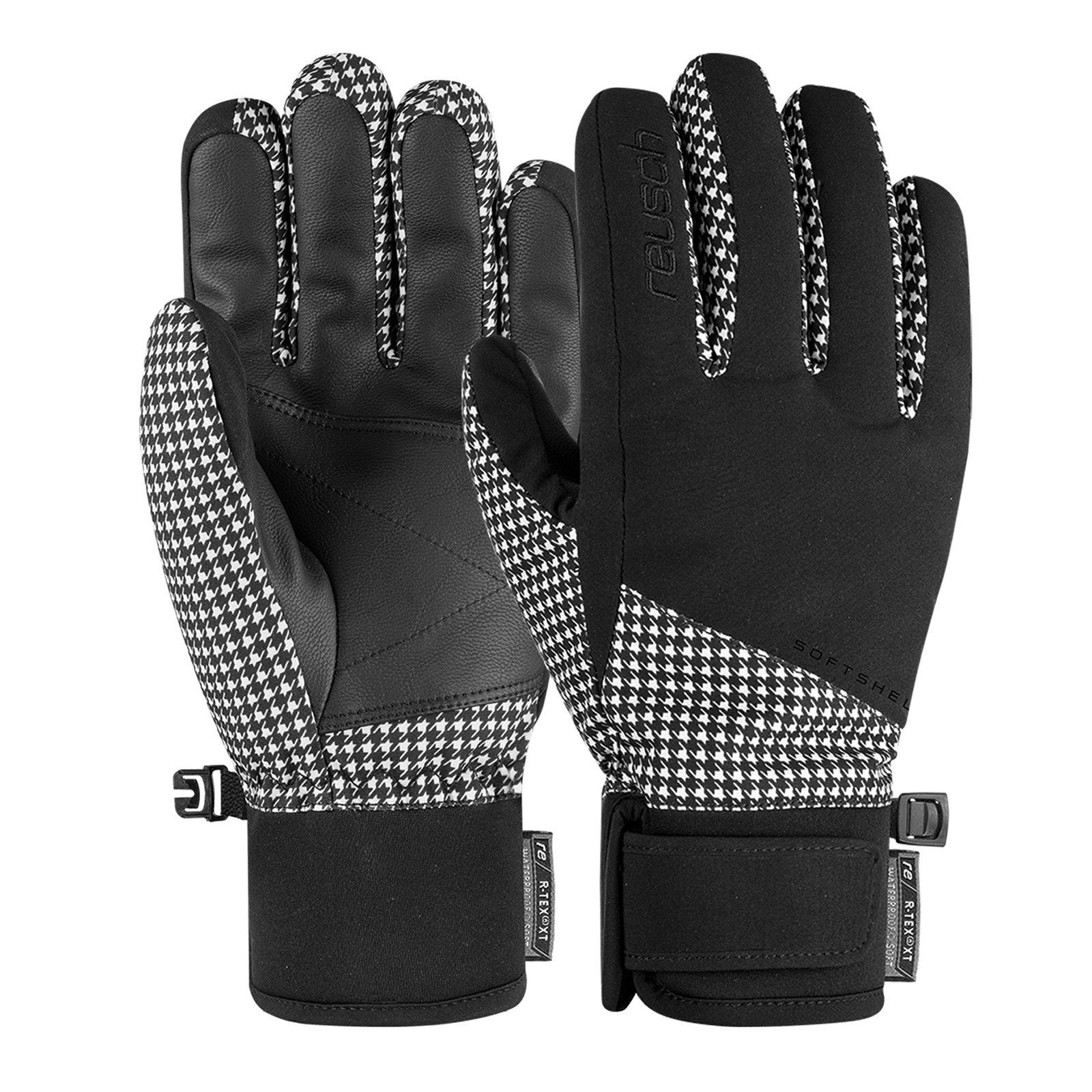 Reusch Skihandschuhe Britney R-TEX® XT mit gesticktem Markenschriftzug auf dem Zeigefinger 7697 black / pied de poule