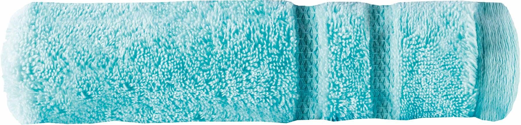 (1-St), hellblau extrem Egeria Touch, saugfähig & flauschig, Streifenbordüre, Gästehandtuch 100% Baumwolle Micro Walkfrottee