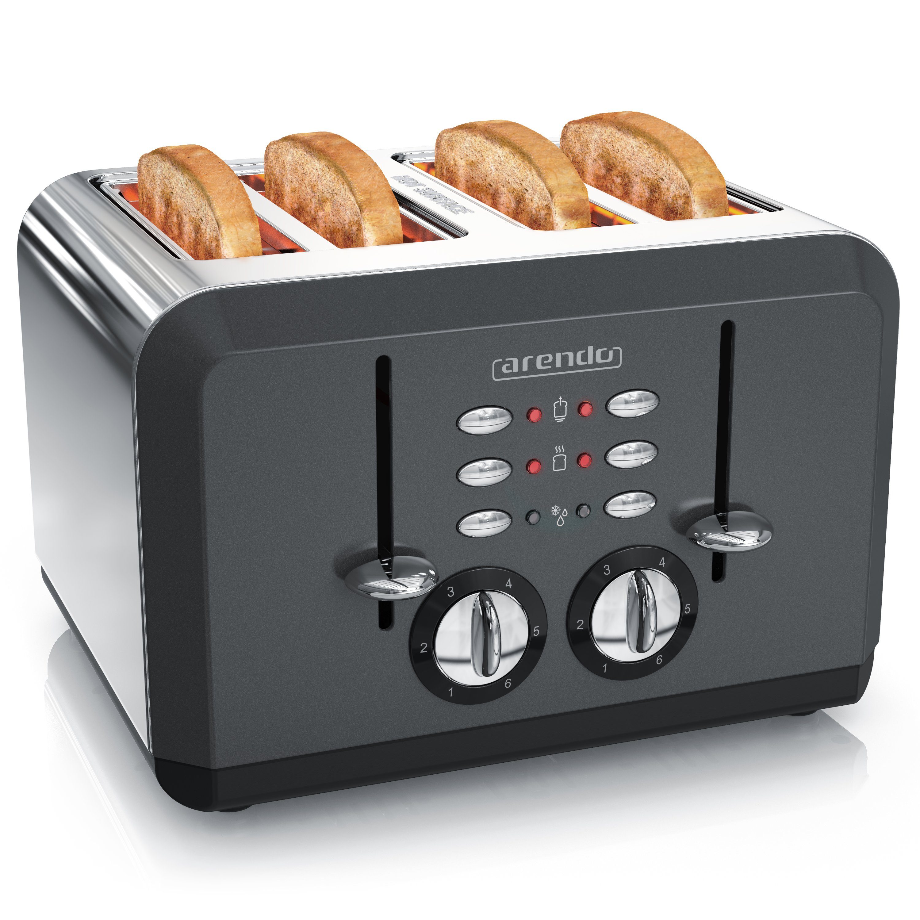 Arendo Toaster, 4 kurze Schlitze, für 4 Scheiben, 1630 W, Automatik, Edelstahl, Wärmeisolierendes Doppelwandgehäuse grau