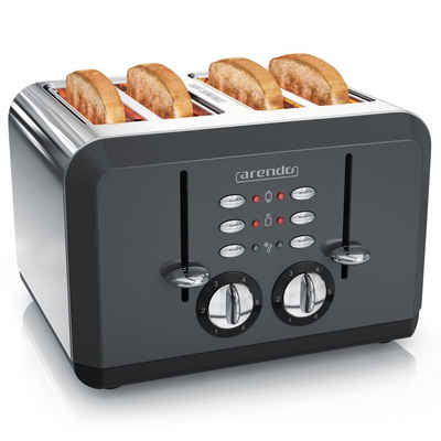 Arendo Toaster, 4 kurze Schlitze, für 4 Scheiben, 1630 W, Automatik Toaster, Edelstahl, Wärmeisolierendes Doppelwandgehäuse