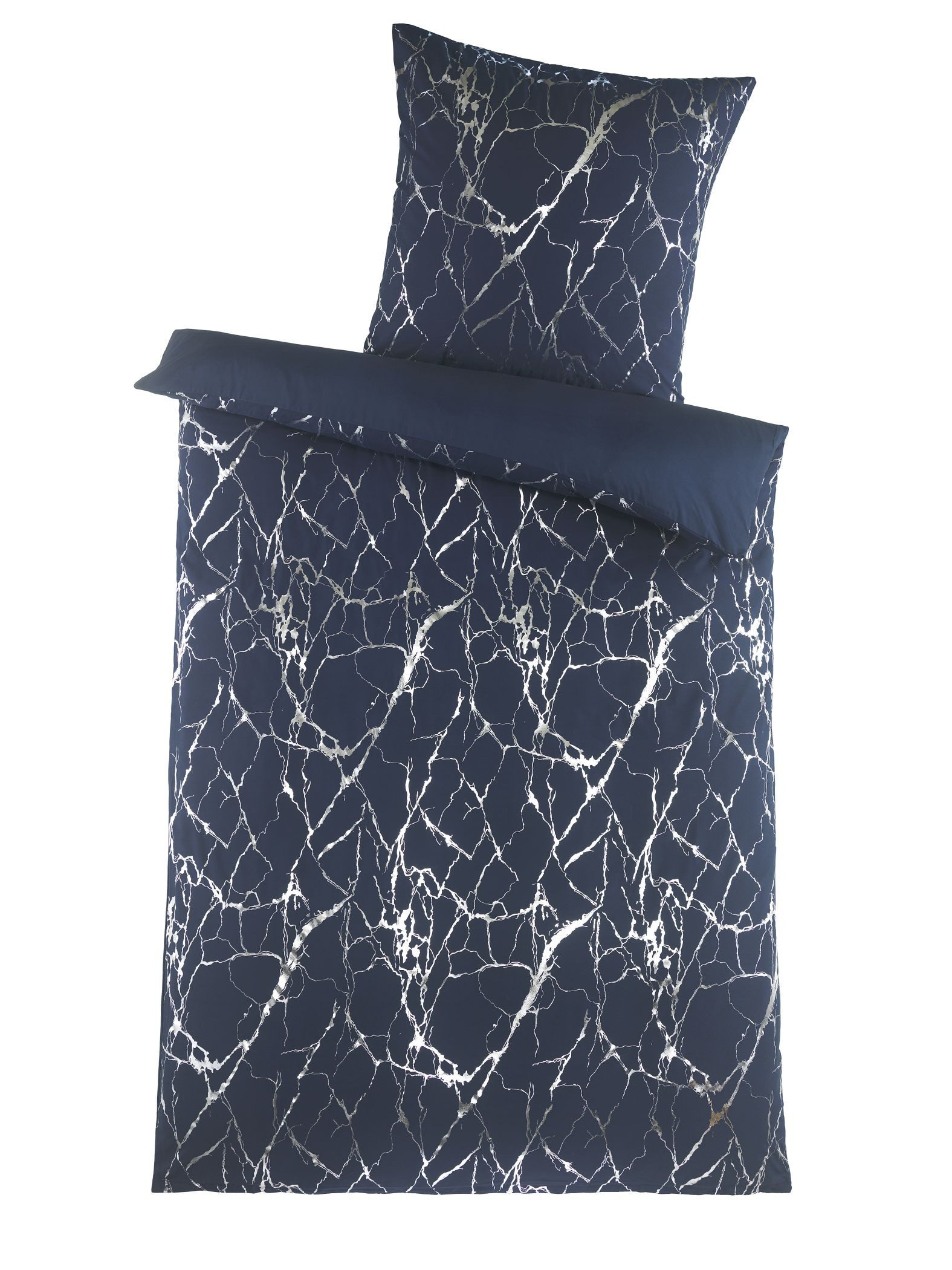 stofftraum Bettwäsche Set Mikrofaser 135x200 Design metallic print Marble Silber mitternach, Mikrofaser, 2 teilig, Sommer Geschenke Idee Frauen Männer weich sale Reißverschluss Partner