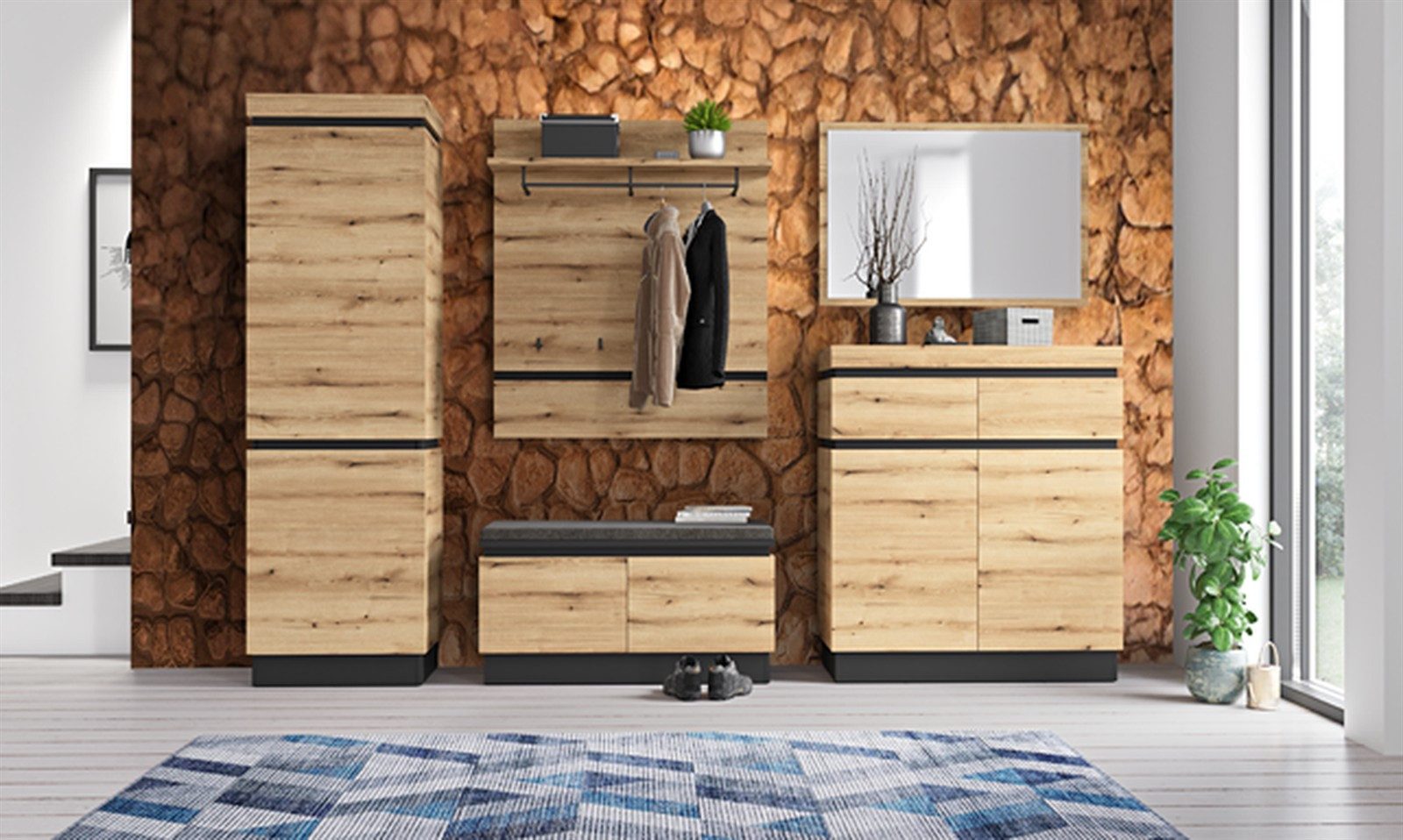 freiraum Garderoben-Set Corte, (5-teilig) in Evoke Eiche Dekor - 262x201x45 (BxHxT)