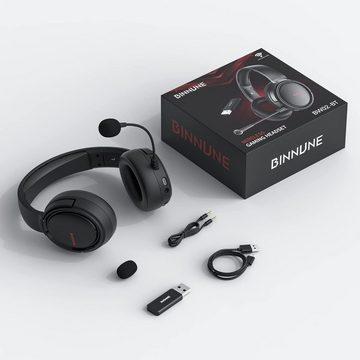 BINNUNE Gaming-Headset (Synchronisierte Bluetooth-Verbindung mit den meisten mobilen Geräten, USB headset, Headset Wireless mit Mikrofon für PC PS4 Playstation, Bluetooth Gaming)