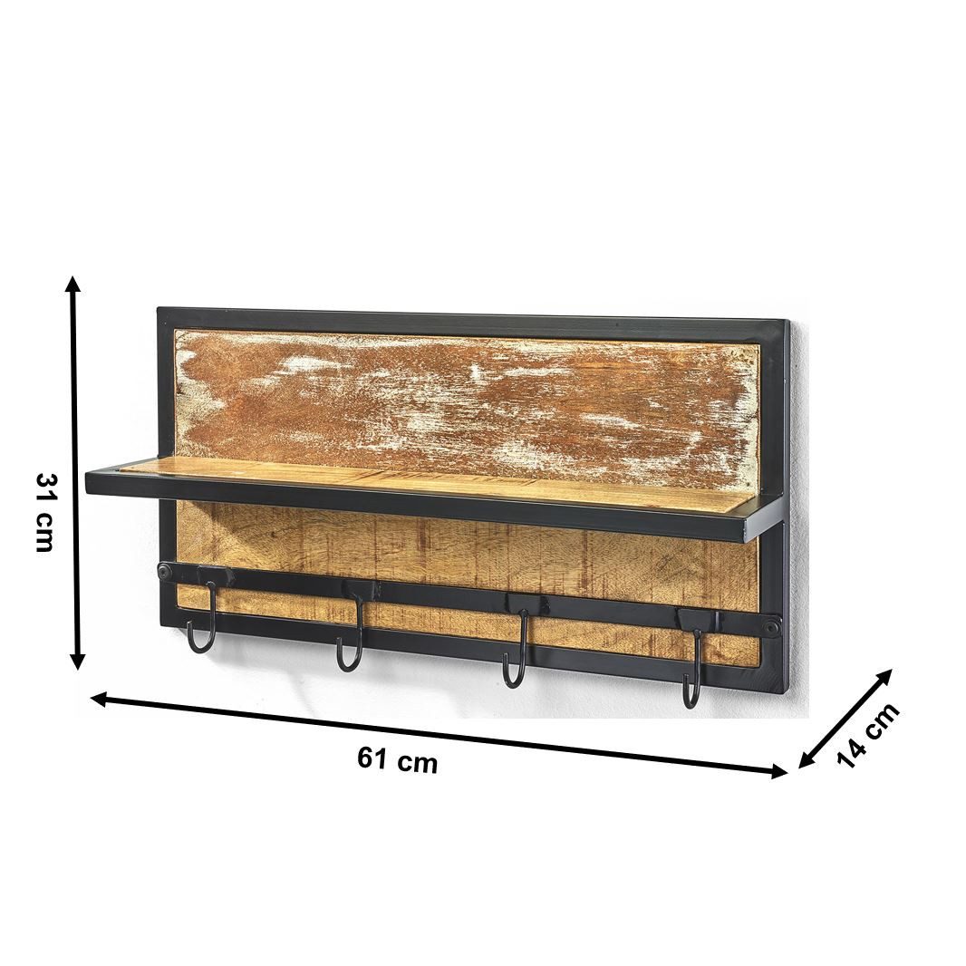 Kobolo Garderobenständer Wandregal Wandgarderobe mit Haken und Ablage 4 Haken, (1 St)