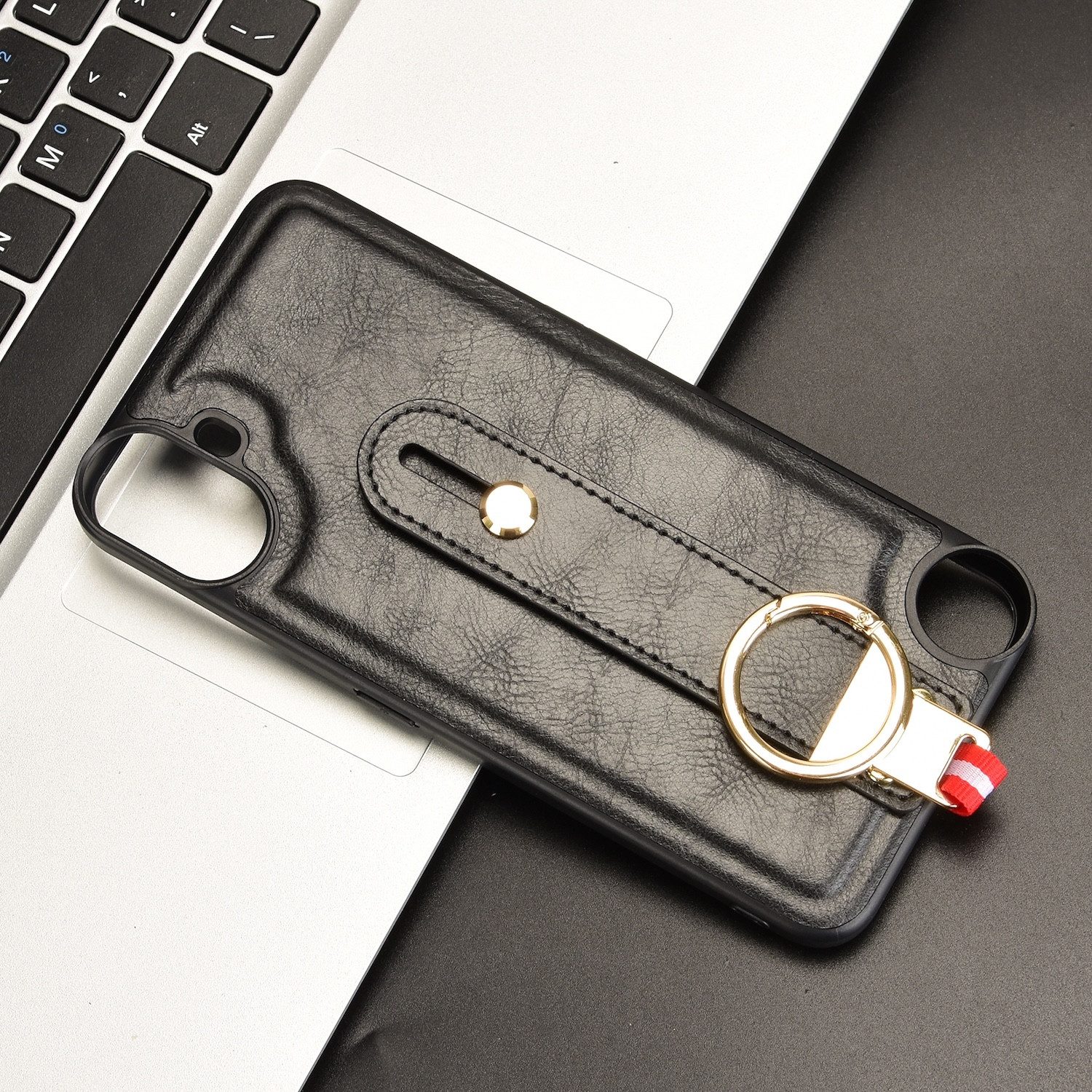Wigento Smartphone-Hülle Für Nothing CMF Phone 1 Kunstleder Design Hülle mit Armband Schwarz, Kunst-Leder Schutzhülle Smart Case Cover mit Halterung