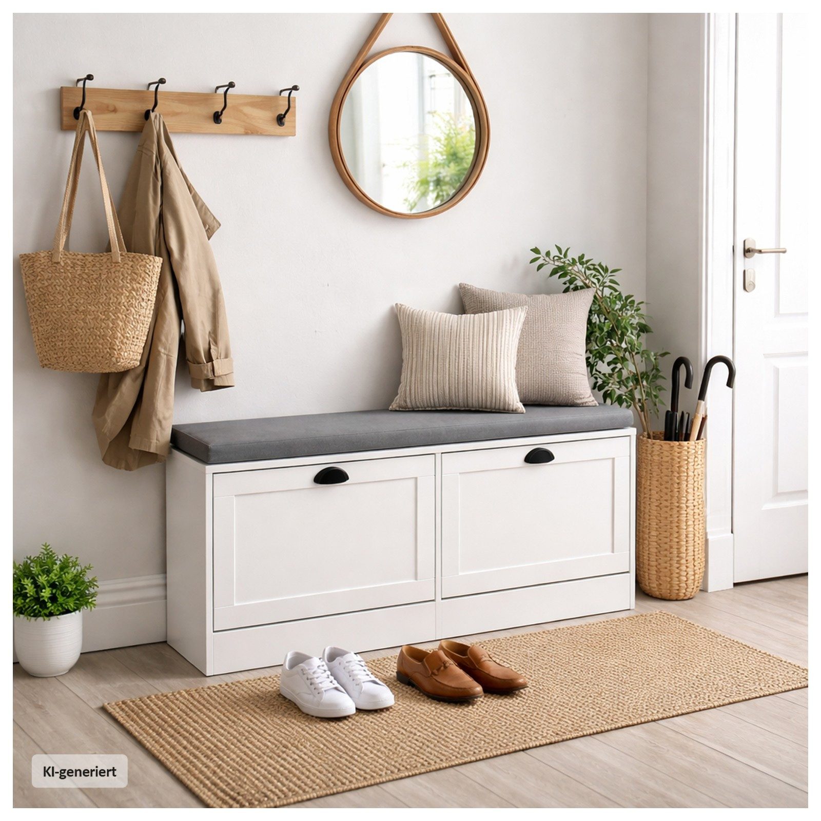 HTI-Living Schuhschrank Thekla 2 Klappen 105 cm Weiß mit Sitzkissen (1 Stück, 1-St., 1 Schuhschrank) Schuhkipper