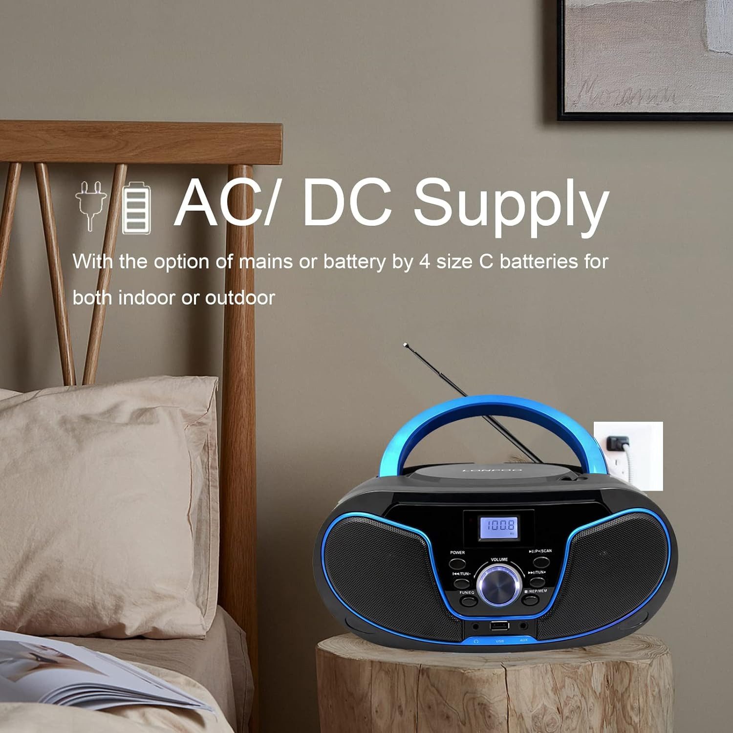 LONPOO Boombox Bluetooth - mit UKW Radio, USB Eingang CD-Player