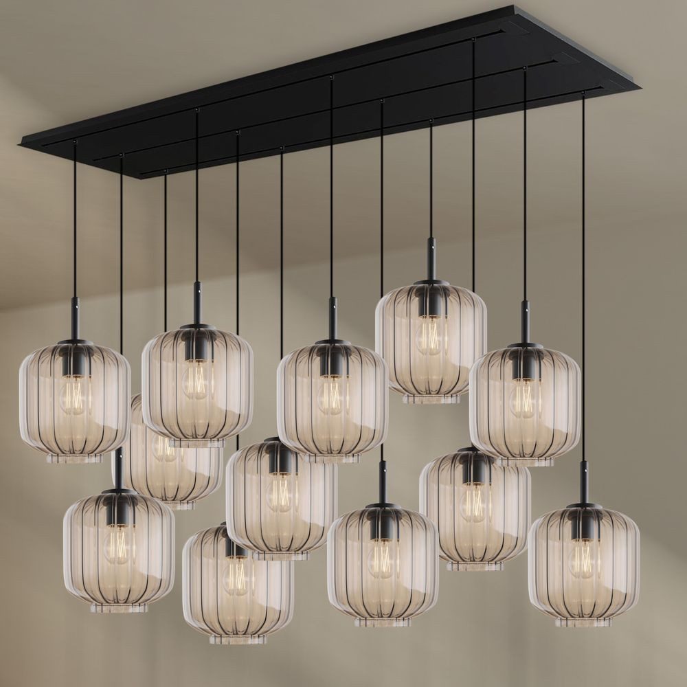 s.luce Pendelleuchte Velo Esszimmerlampe 12-flg 200cm 3-reihig Ø 20cm Klar