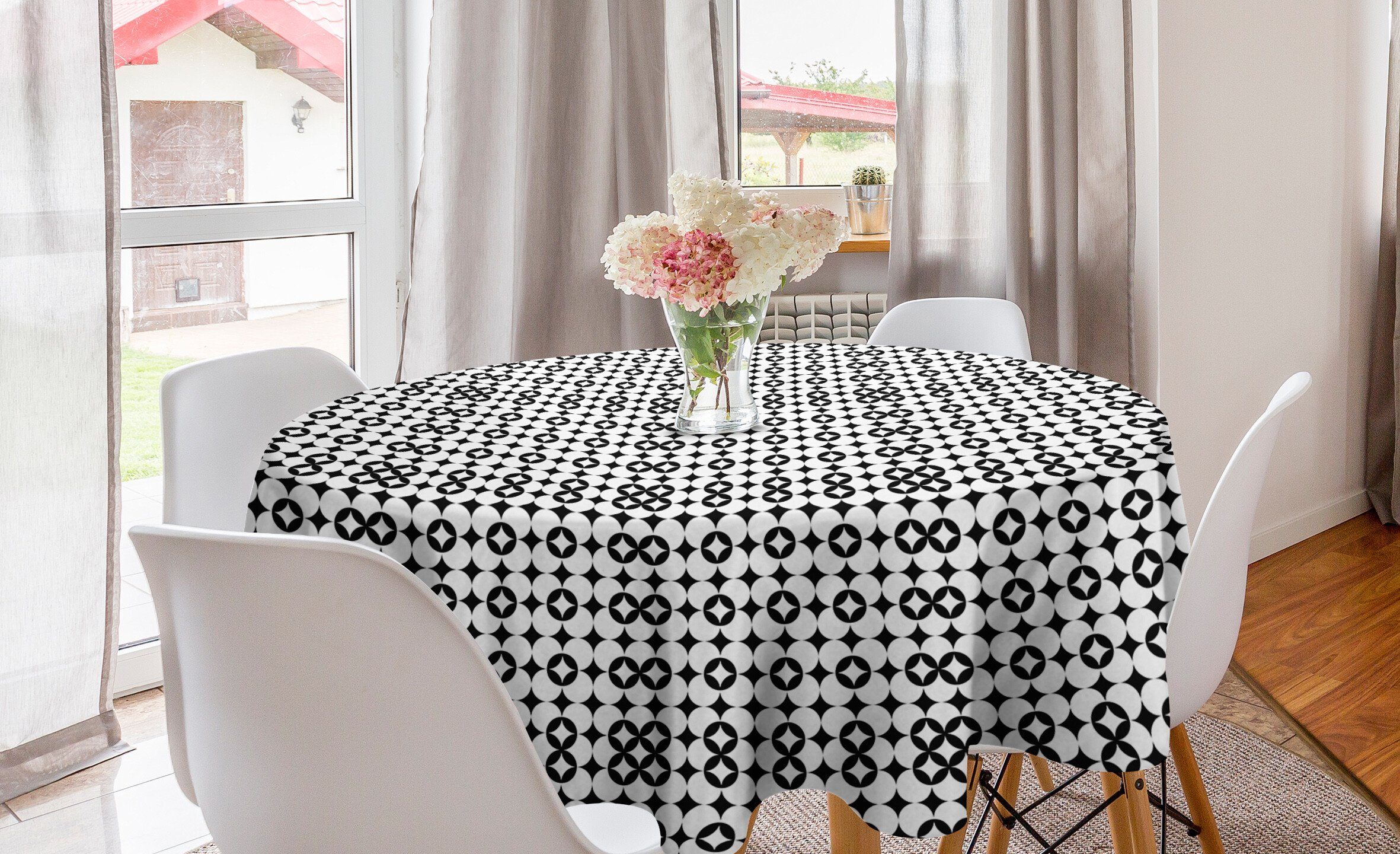 Abakuhaus Tischdecke Kreis Tischdecke Abdeckung für Esszimmer Küche Dekoration, Mosaik Monotone Geometrisches Motiv