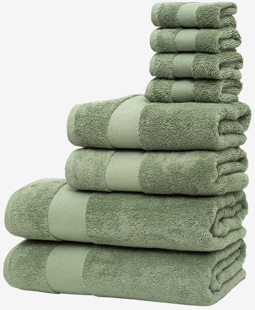 Wolkenfeld Handtuch Set Premium Low-Twist Baumwolle 550 g/m² – 8-teilig mit Waschlappen, Frottier (8-St), 2 Badetücher, 2 Handtücher groß & 4 Waschlappen