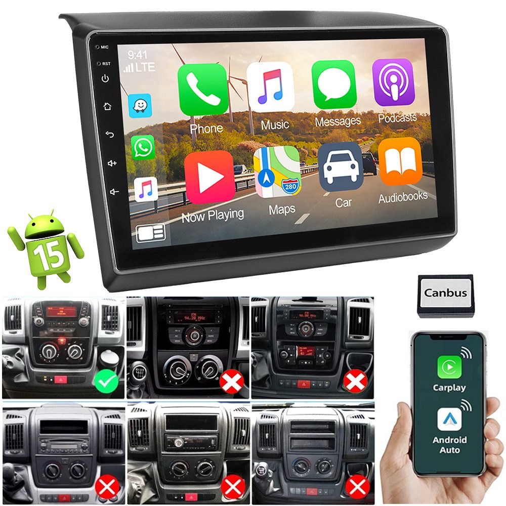 ESSGOO DAB+ 64G Android 15 Für Fiat Ducato 2006-2022 GPS Navi WiFi Carplay Autoradio (Digitalradio (DAB), 4+64GB(optional), RDS, AM, FM, Carplay Android Auto Bluetooth EQ USB GPS Navi WIFI Touchscreen)