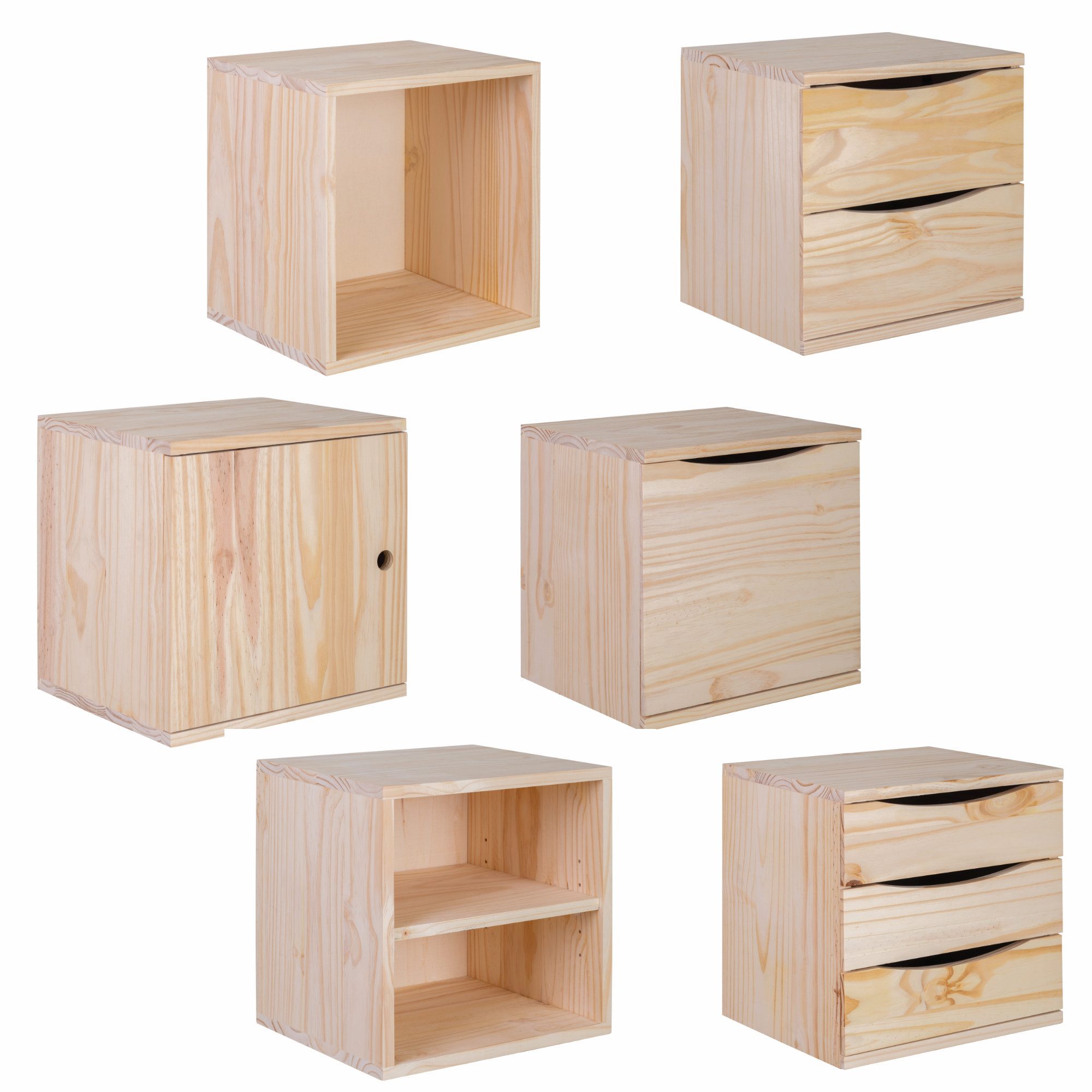 Lusimat Regalwürfel "Modulable", 36 x 36 x 30 cm, Kiefer Massiv, Würfel mit Rückwand