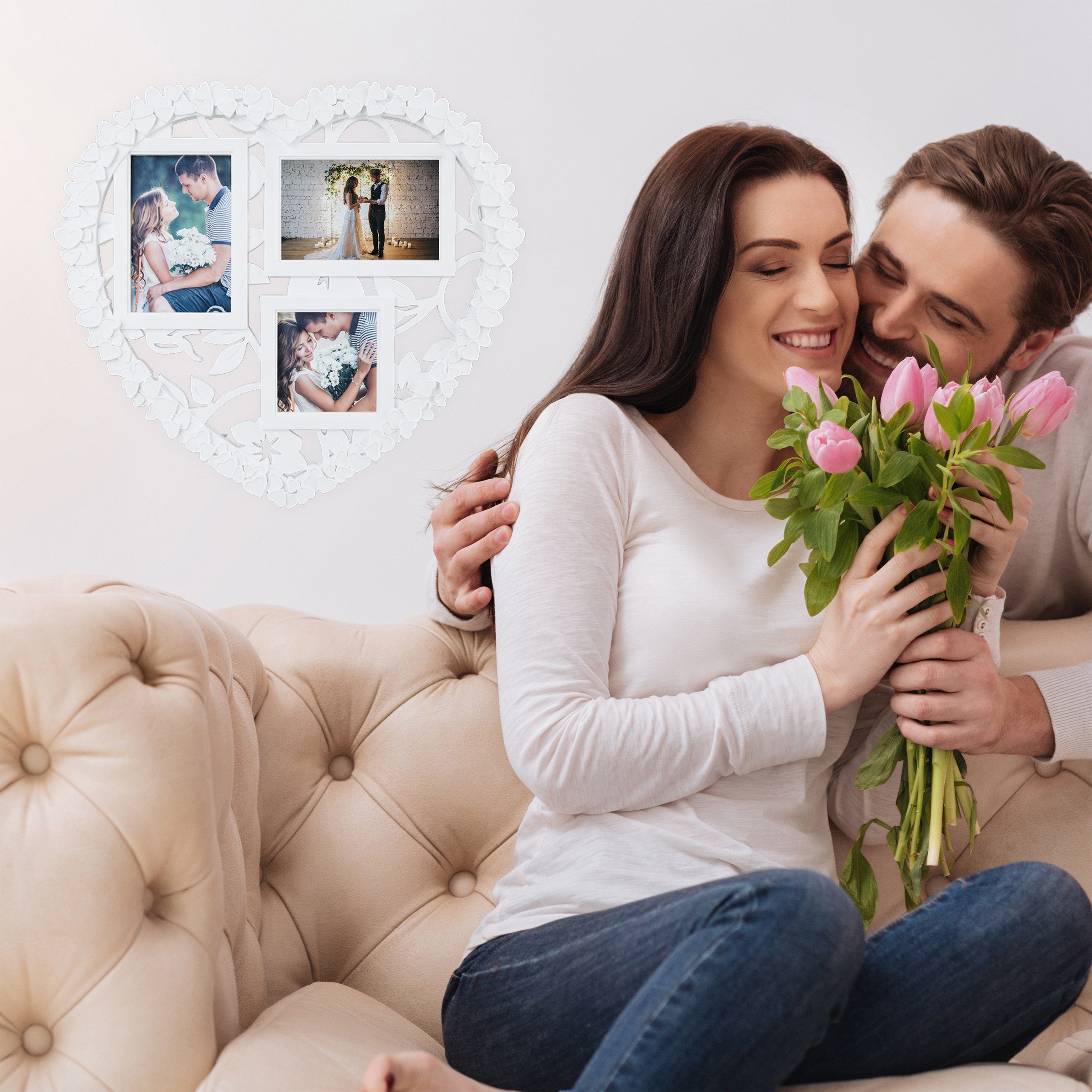 relaxdays Bilderrahmen Herz Bilderrahmen Collage, Weiß günstig online kaufen