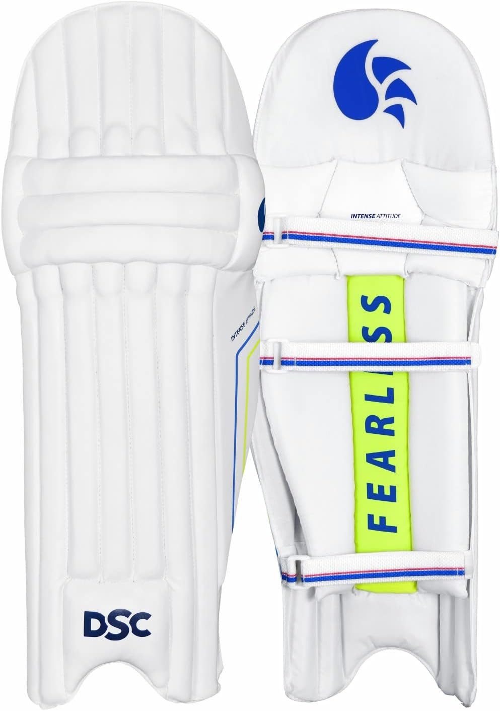 DSC Protektoren-Set DSC Intense Attitude Cricket-Schlagbeinschutz, Leicht und langlebig (Leicht und langlebig, Verstärkter Knieschutz, Im Lieferumfang enthalten: 1 Piar Batting Beinschutz), Verstellbare Riemen für eine individuelle Passform