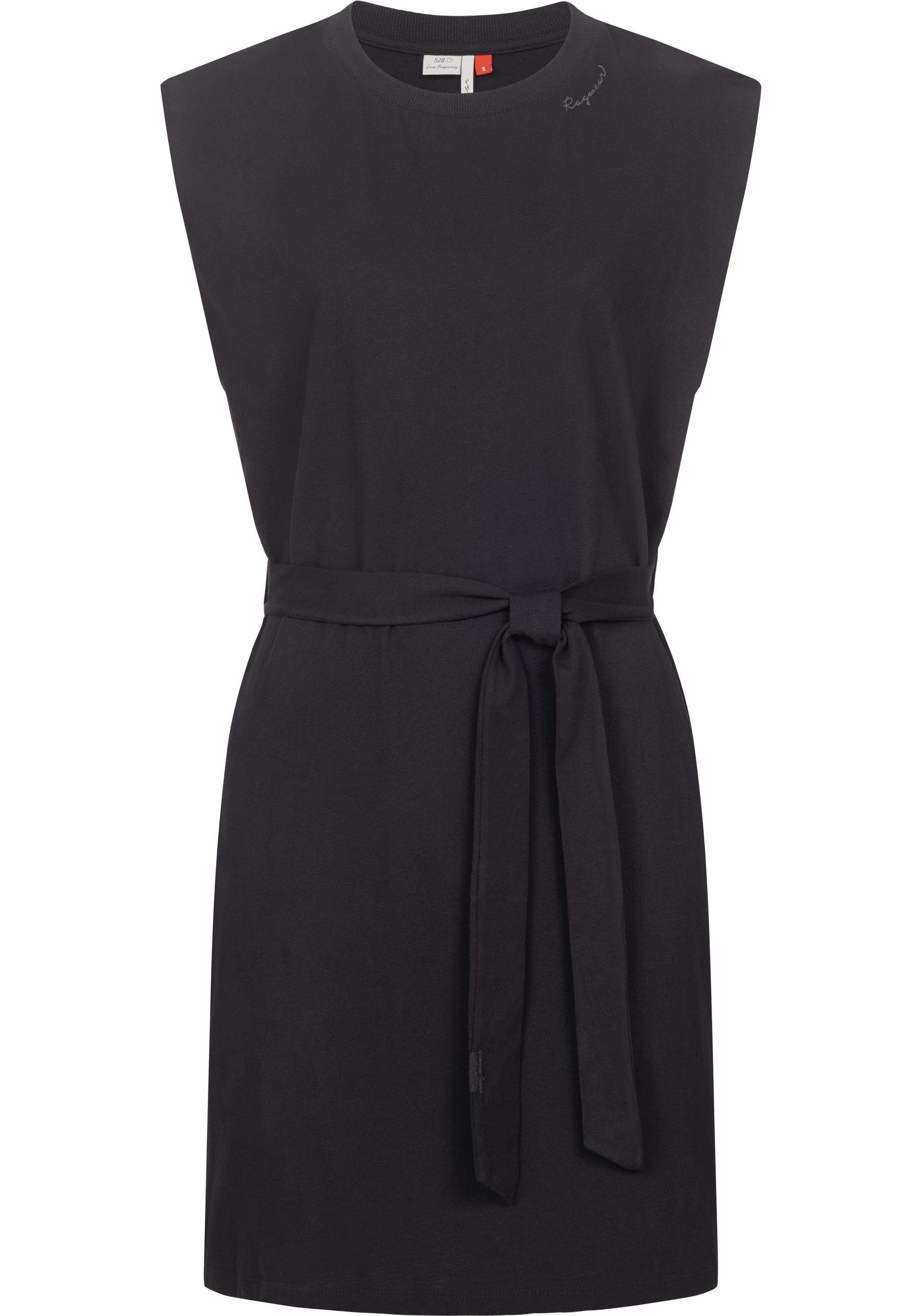 Ragwear Shirtkleid Delocca Bindeband der Taille schwarz Sommerkleid mit an stylisches