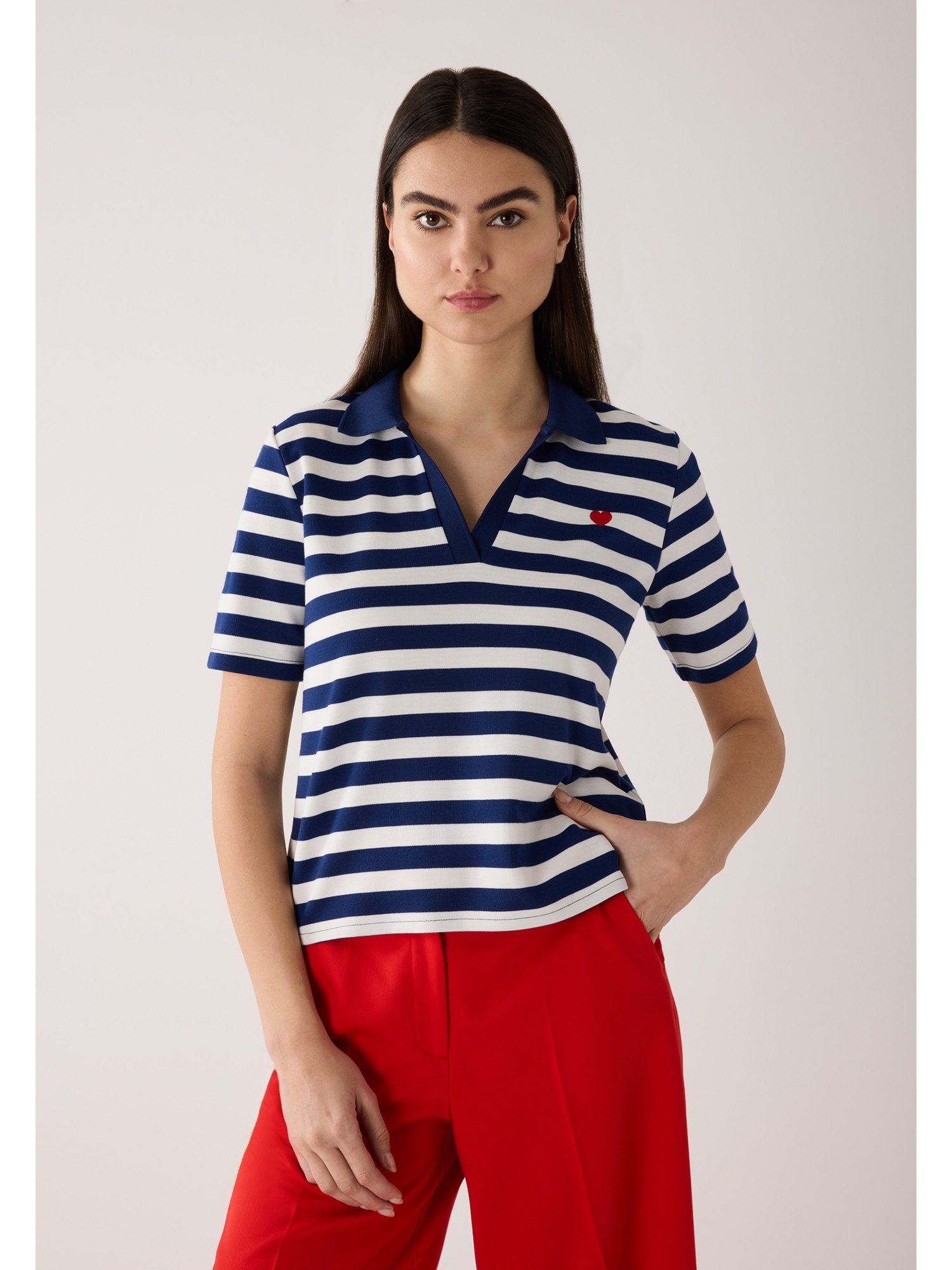 Kurzarmshirt sportives Kurzarmshirt, gestreift