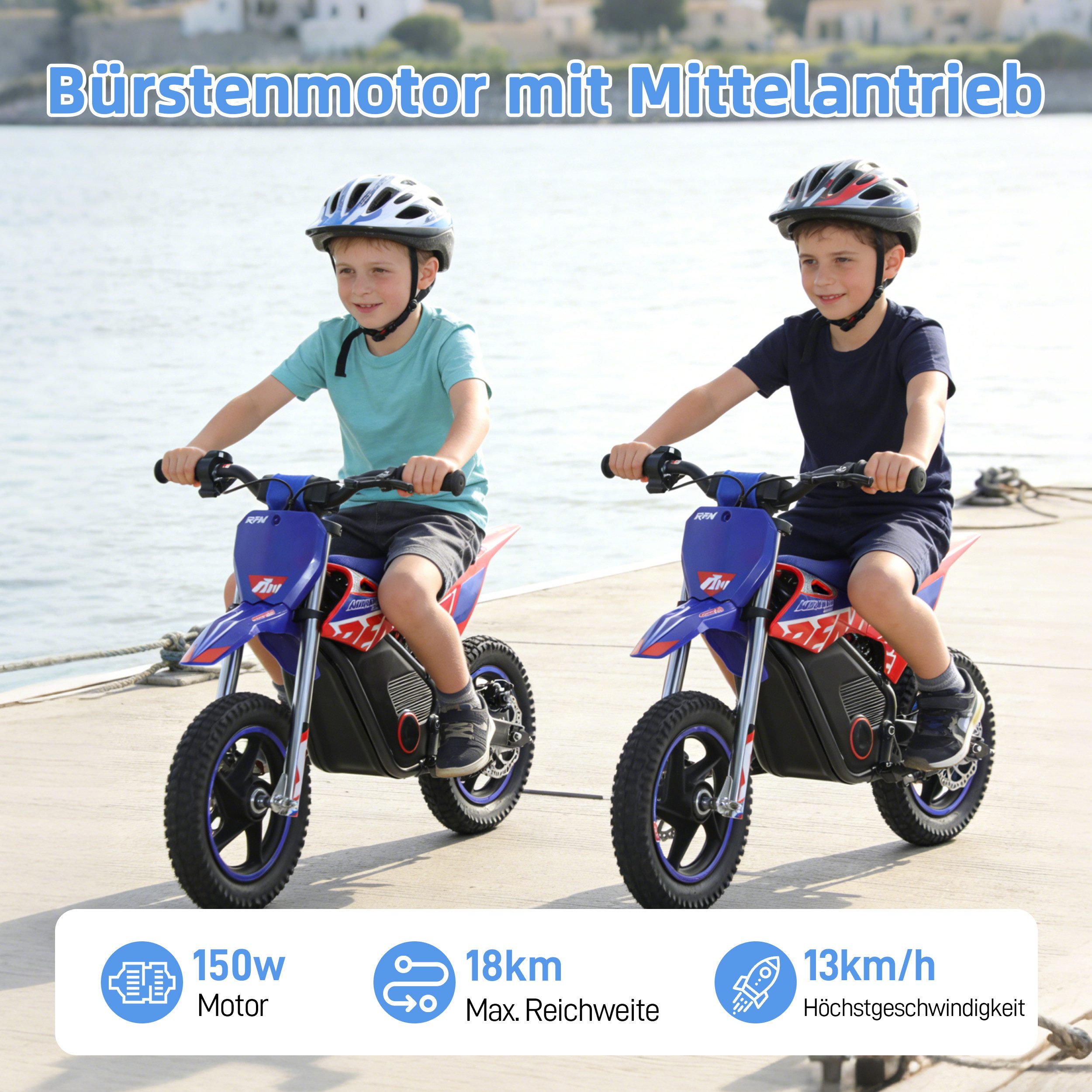 Vankel Elektro-Kindermotorrad SX-E150 150W 12 Zoll E-Motorrad für Kinder 3-6 Jahre 24V Akku, Belastbarkeit 50 kg, 2 Fahrstufen, Bis 13 km/h, Offroad-Reifen
