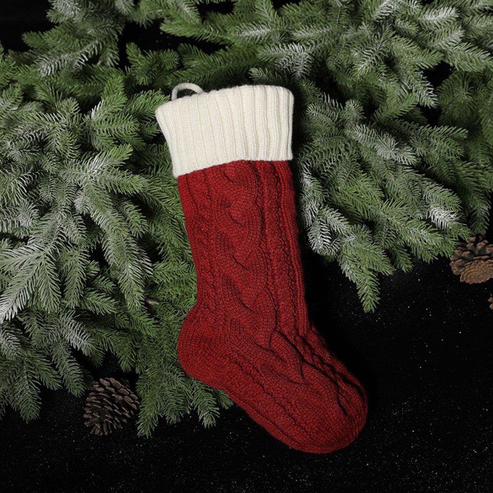 Modische Blusmart Einfarbige/einfarbige Weihnachtssocken, Gestrickte Christbaumschmuck