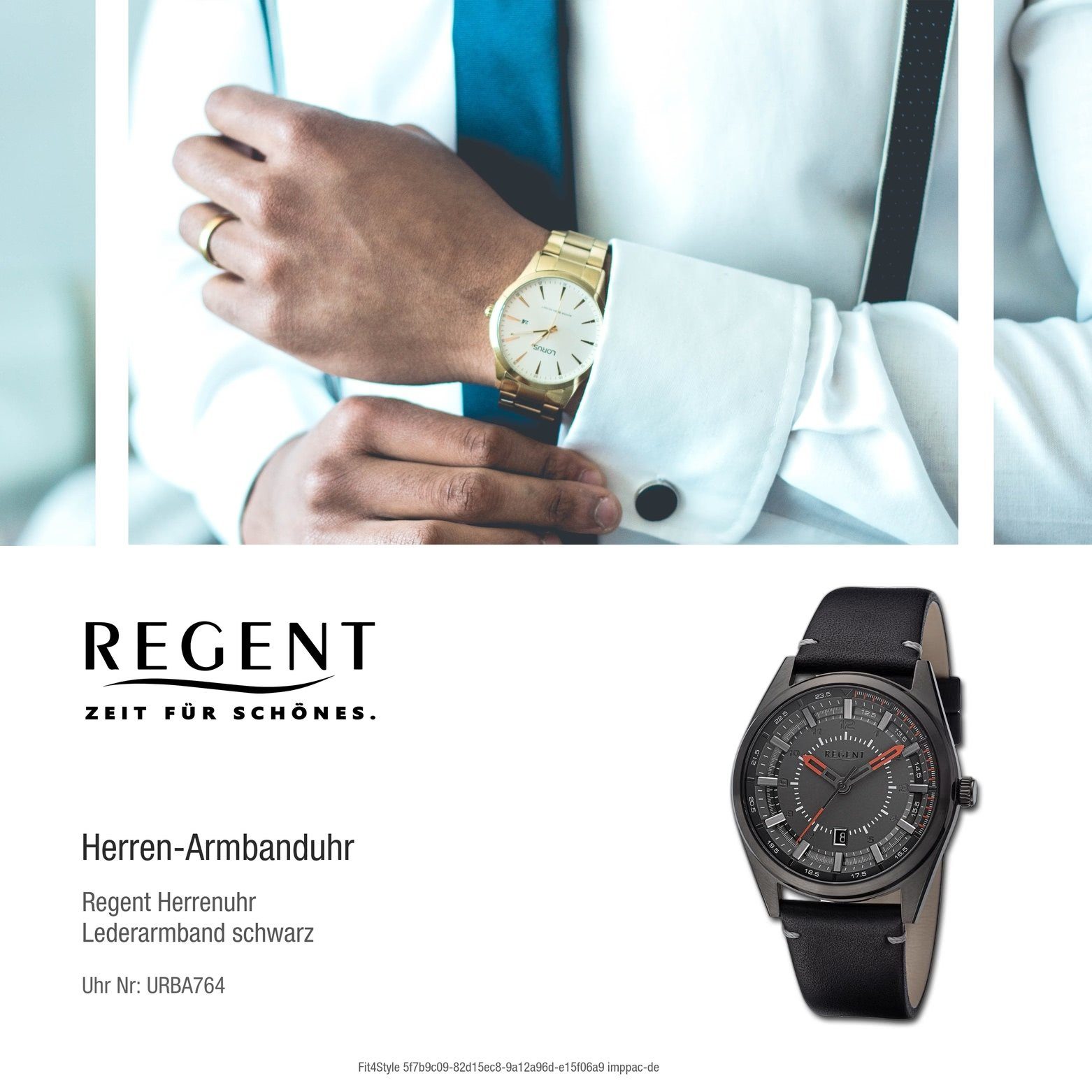 Regent Quarzuhr Regent Herren Armbanduhr Analog, (ca. groß 41mm), Armbanduhr Lederarmband extra Herren rund