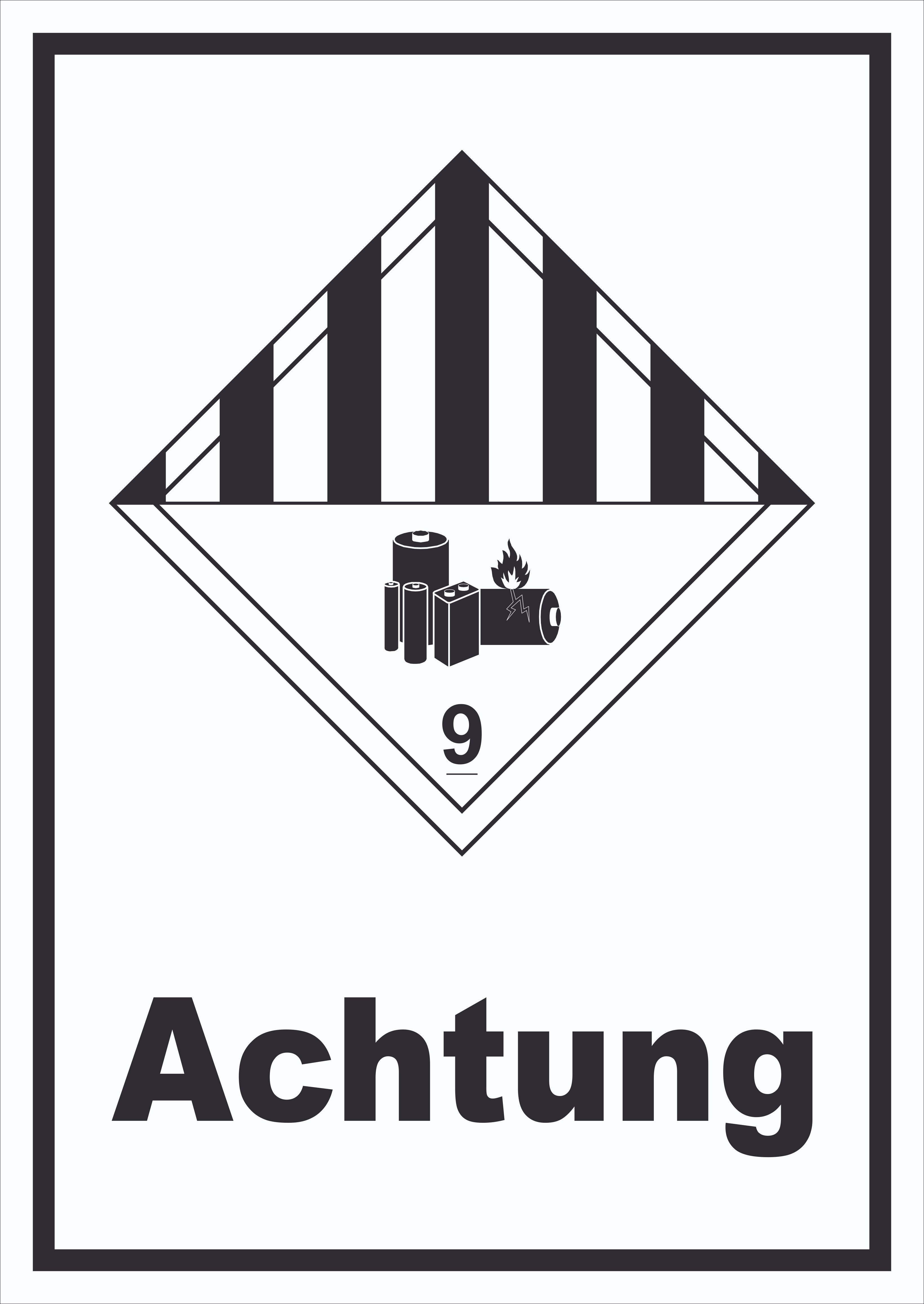 HB-Druck Hinweisschild Schild Achtung Lithiumbatterien Achtung Gefahrgutklasse 9a hochkant, wetterfest, stabil, UV-beständig, kratzfest