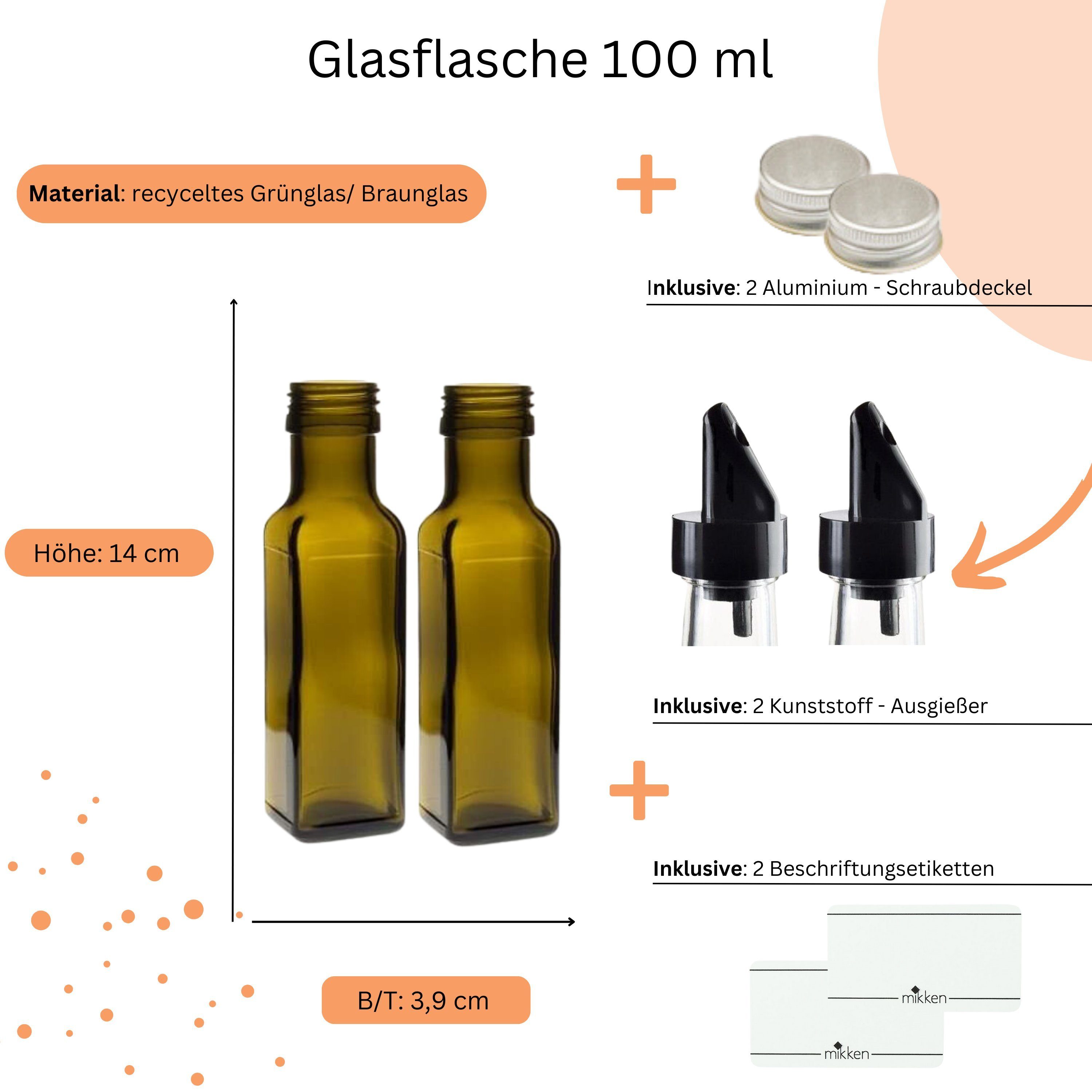 mikken Ölspender 2er Set Ölflaschen 100-1000 ml Glasflasche braun/grün mit Ausgießer, UV-Schutz – Bild 3 von 3
