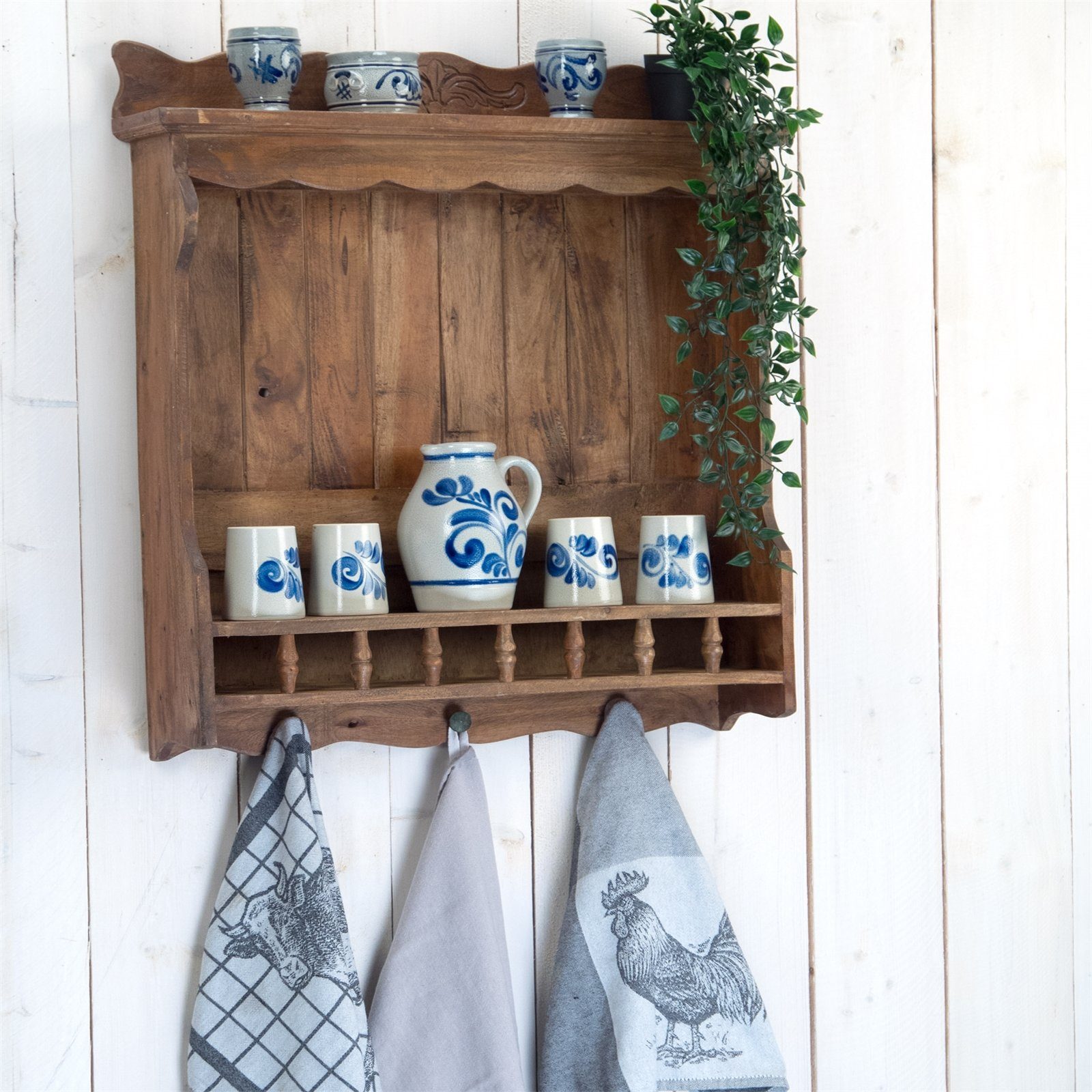DESIGN DELIGHTS Wandregal WANDREGAL "COTTAGE", Altholz massiv Holz, 76 cm, antikes Küchenregal